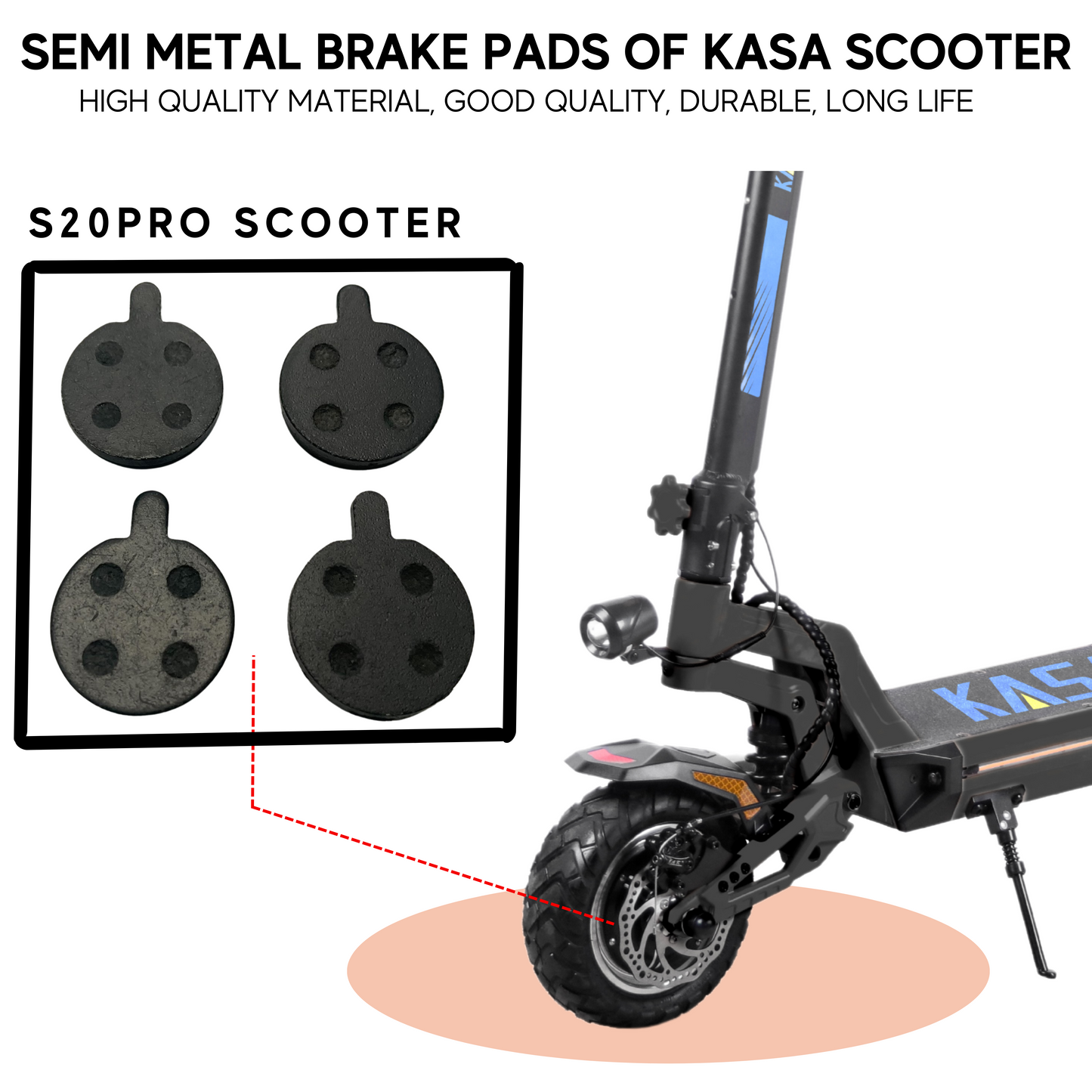 2 Pair Brake Pads Replacement For KASA S20PRO Electric Scooter Front & Rear Wheel Disc Brake 4 Pads