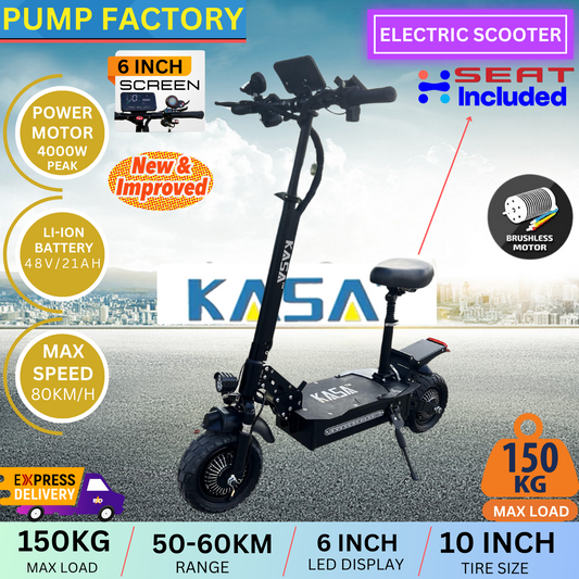 Kasa 4000W Electric Scooter Foldable Powerful 48V 21Ah Lithium Ion Battery 10" Off Road Tyre Brushless Motor
