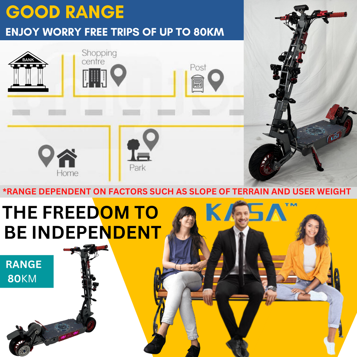 Kasa 12000W Electric Scooter Foldable E-Scooter 11" Off Road Tyre Brushless Motor