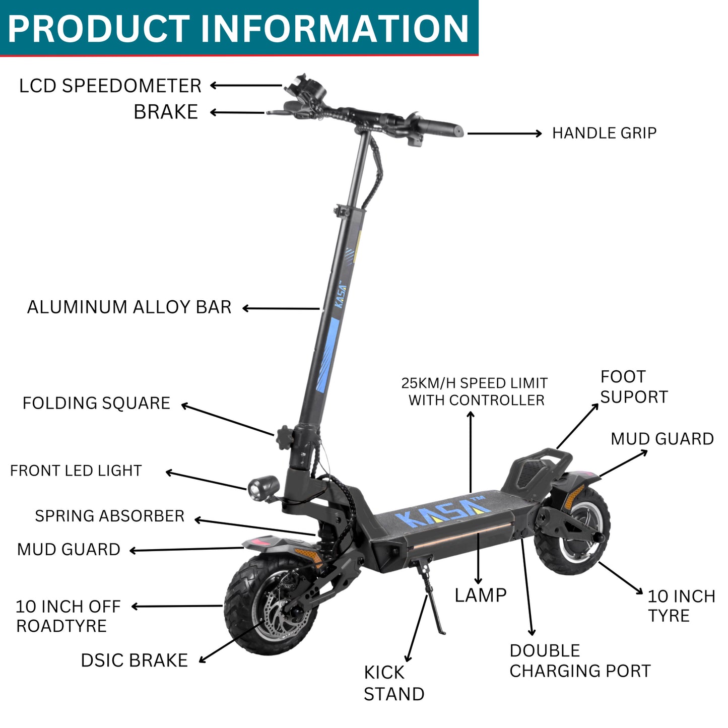 Kasa 4000W Electric Scooter Foldable E-Scooter 10" Off Road Tyre Brushless Motor