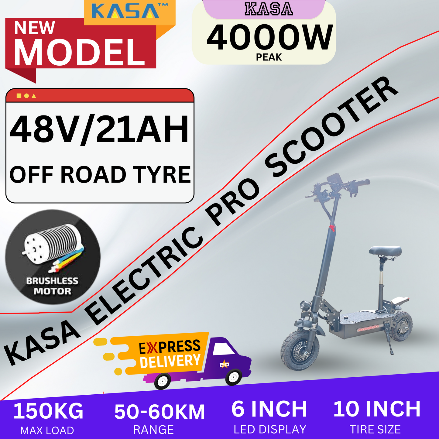 Kasa 4000w Electric Scooter Foldable 48v Motorised Portable 10" Off Road Tyre Removeable Battery T1pro Series 3 New Improved