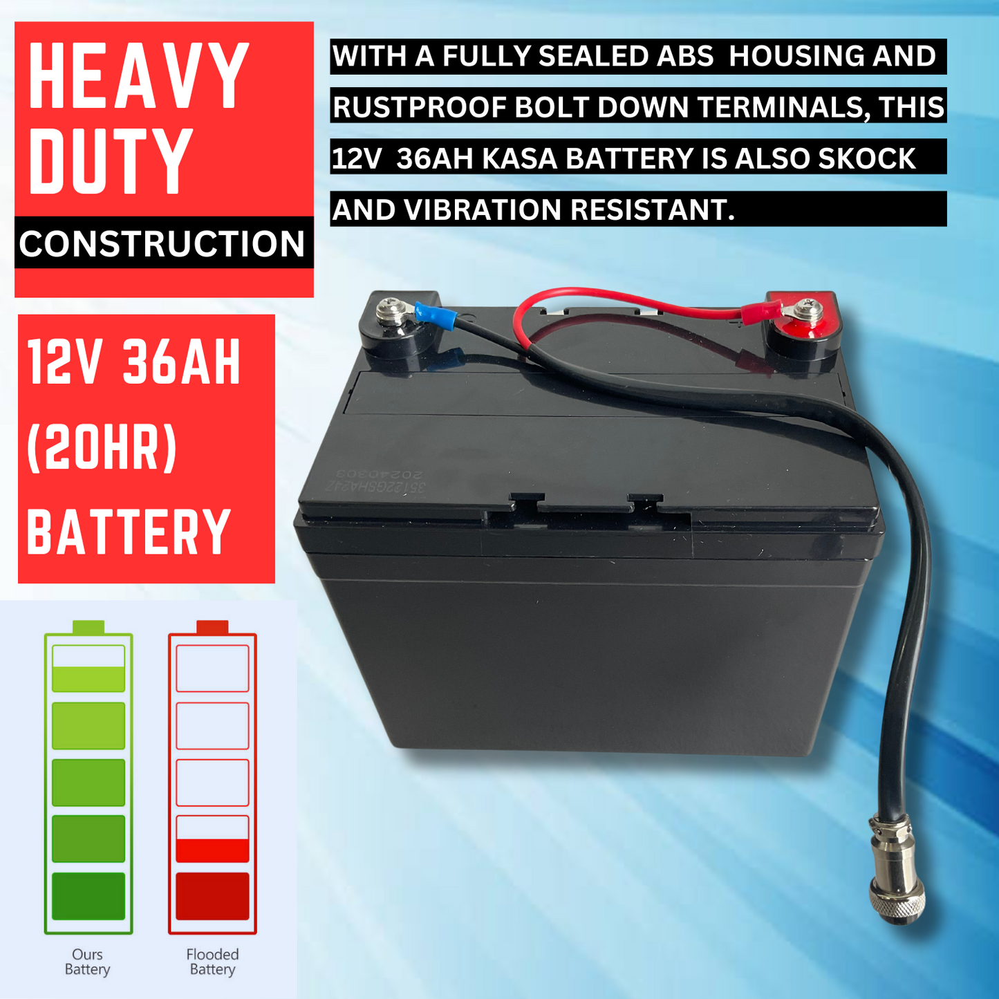 Replacement Battery Kasa Golf Buggy 12V 36ah Suitable for S7-R & S7-E Buggy