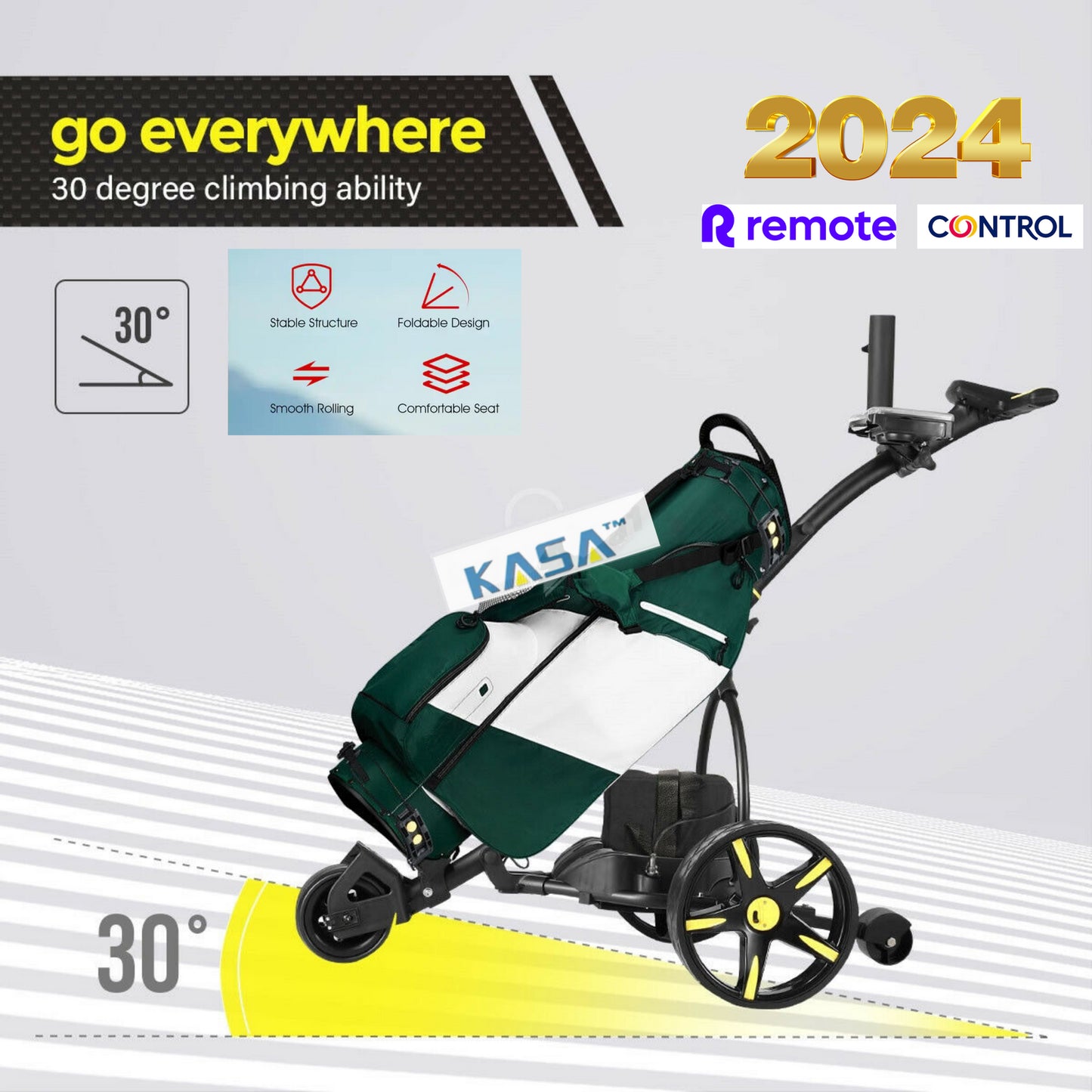KASA Electric Golf Buggy Golf Trolley Motorised 12V 36AH Remote Control Aluminum Foldable 18 Holes Caddy