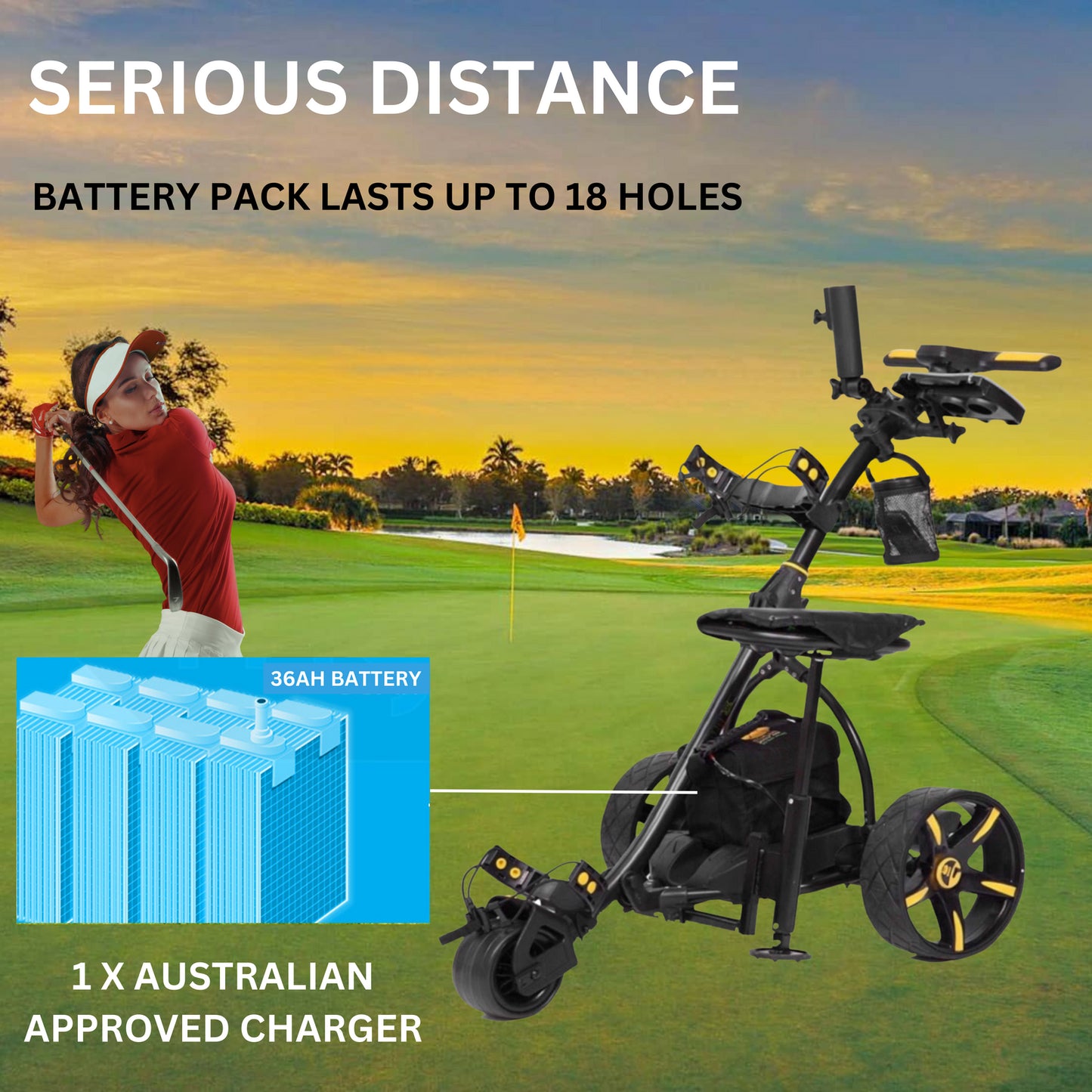 KASA Electric Golf Buggy Golf Trolley Motorised 12V 36AH Remote Control Aluminum Foldable 18 Holes Caddy