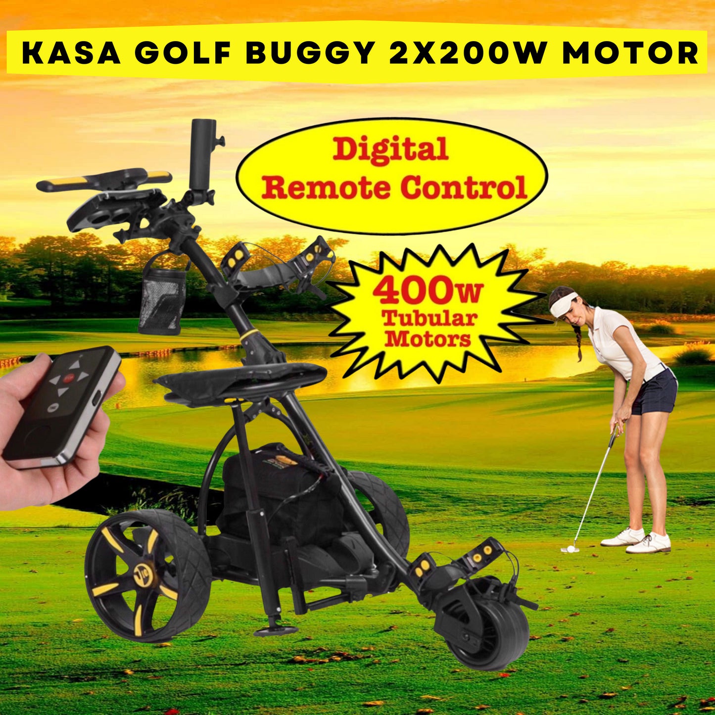 KASA Electric Golf Buggy Golf Trolley Motorised 12V 36AH Remote Control Aluminum Foldable 18 Holes Caddy