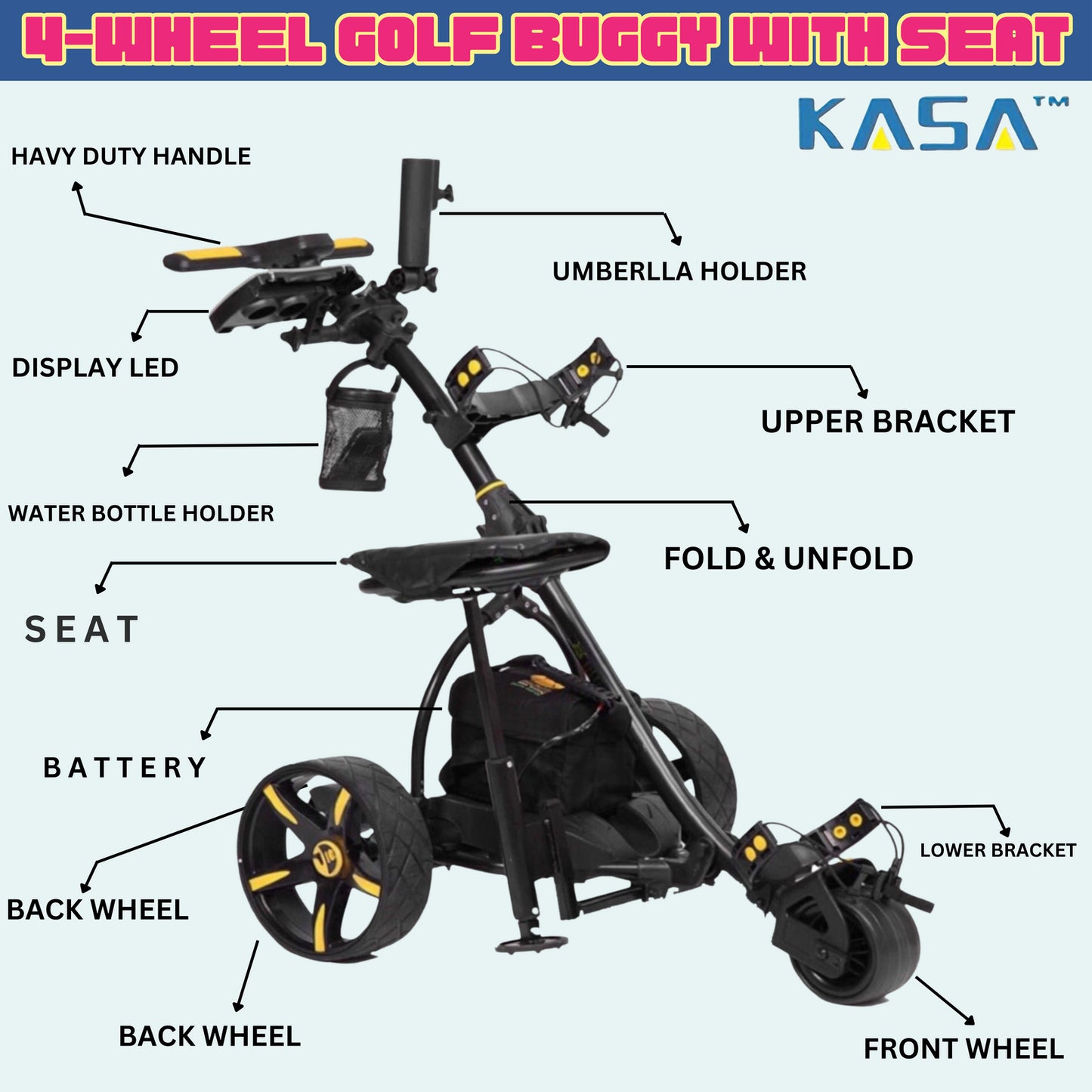 KASA Electric Golf Buggy Golf Trolley Motorised 12V 36AH Remote Control Aluminum Foldable 18 Holes Caddy