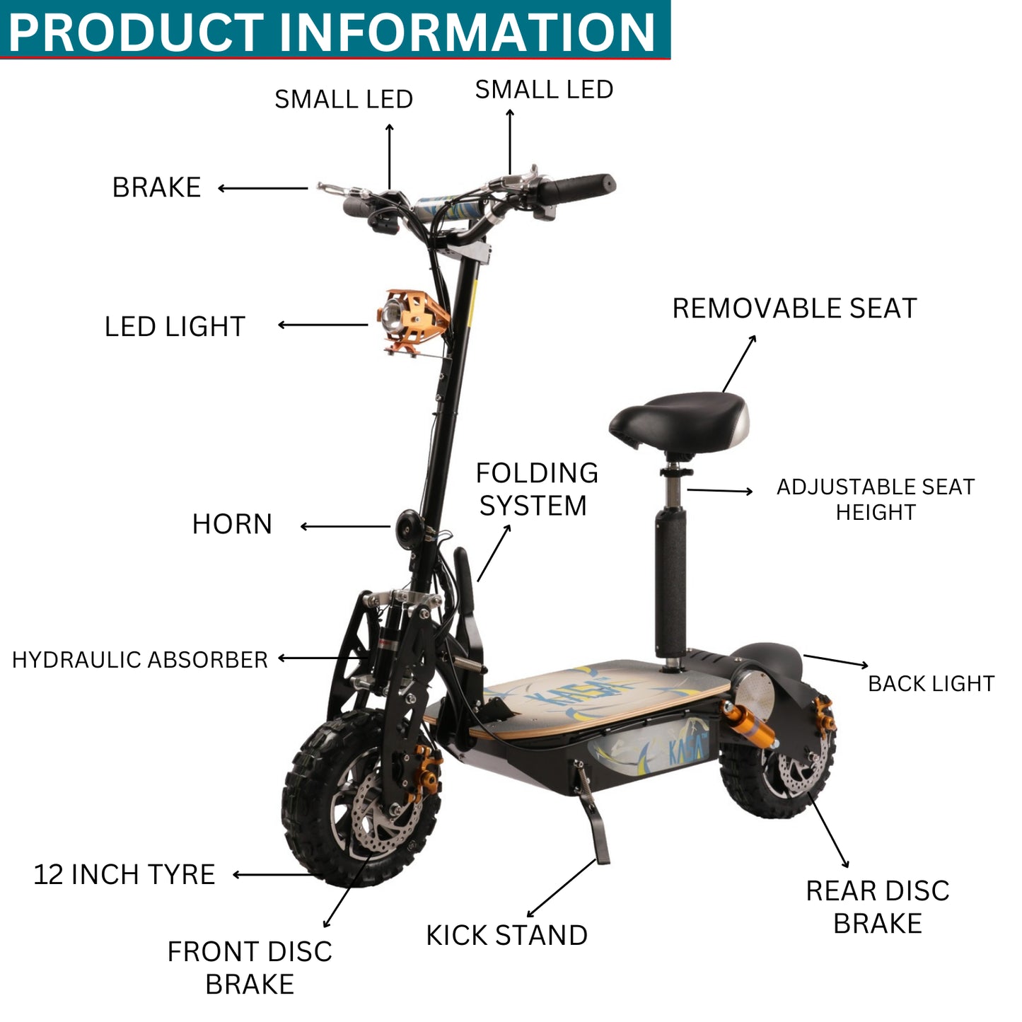 Kasa S2000R Electric Scooter 2000W 12" Off Road Tyre Foldable Bike