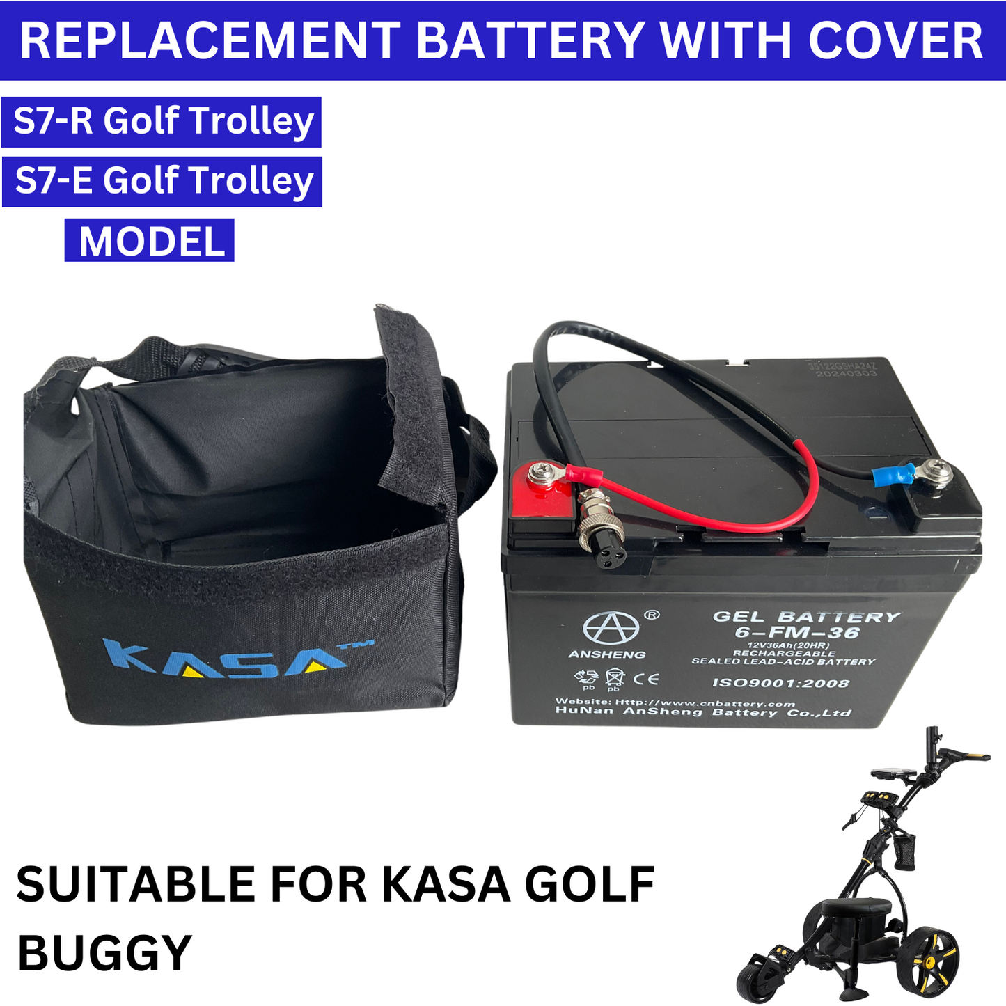Replacement Battery Kasa Golf Buggy 12V 36ah Suitable for S7-R & S7-E Buggy