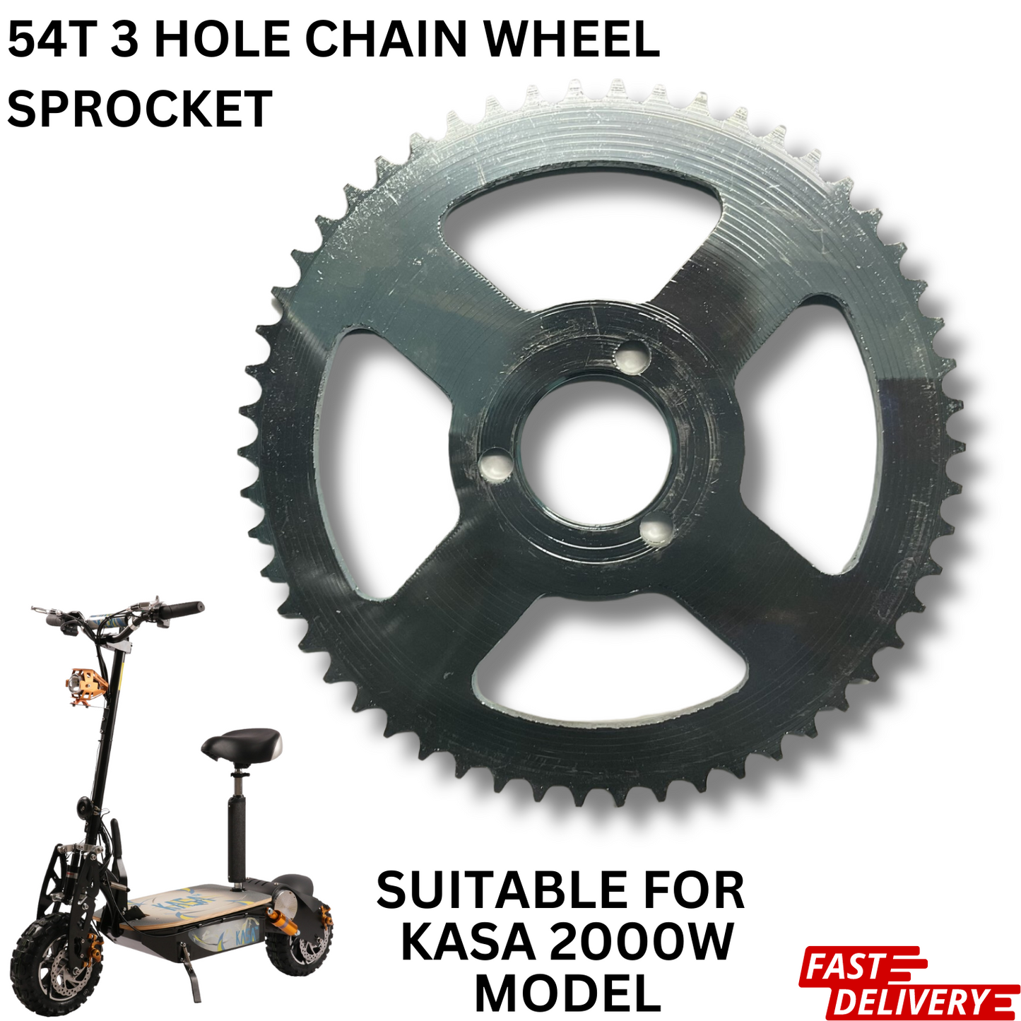 KASA Rear Wheel Gear Chain Sprocket 54T Tooth 3 Hole For Kasa Electric Scooter 2000W S2000R
