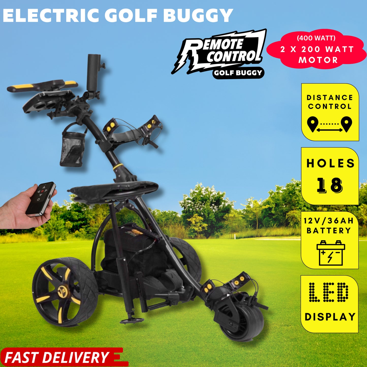 KASA Electric Golf Buggy Golf Trolley Motorised 12V 36AH Remote Control Aluminum Foldable 18 Holes Caddy