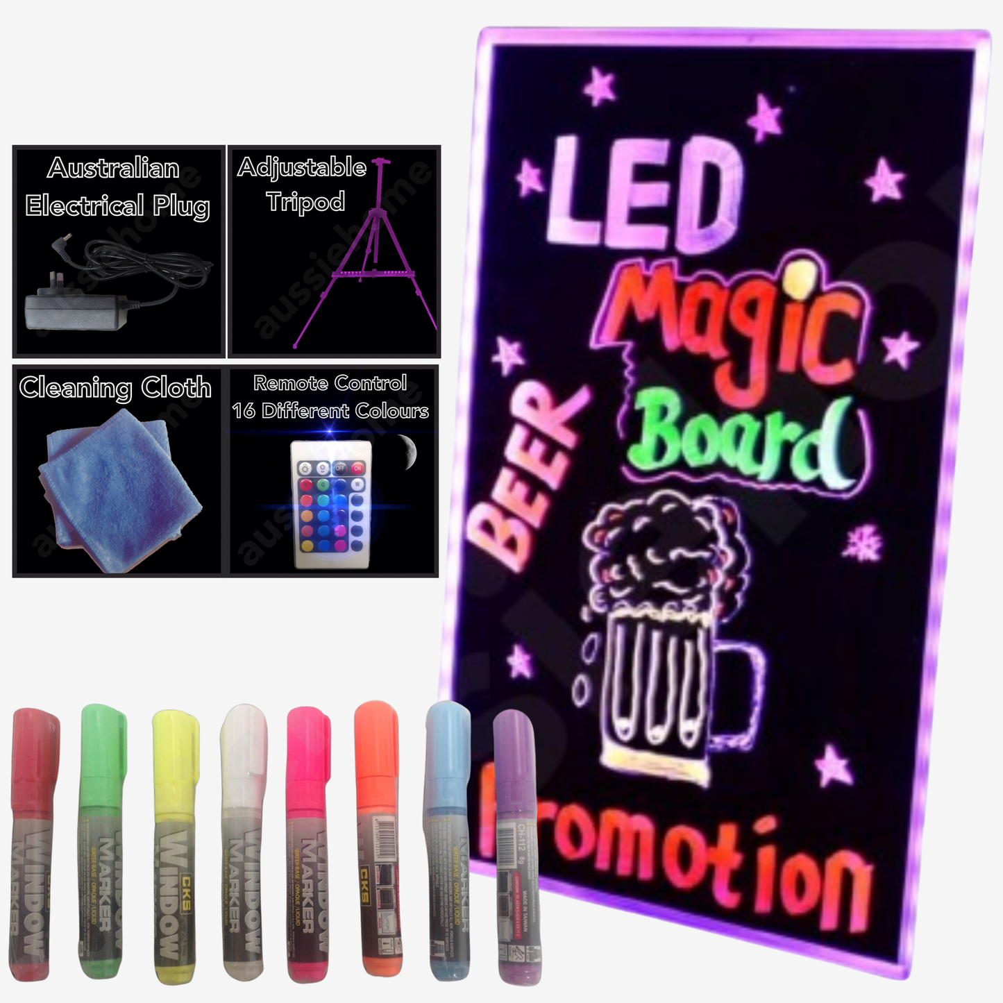 NEW 60X40CM LED WRITING BOARD NEON SIGN TRIPOD SIGNAGE FLUORESCENT LIGHT REMOTE
