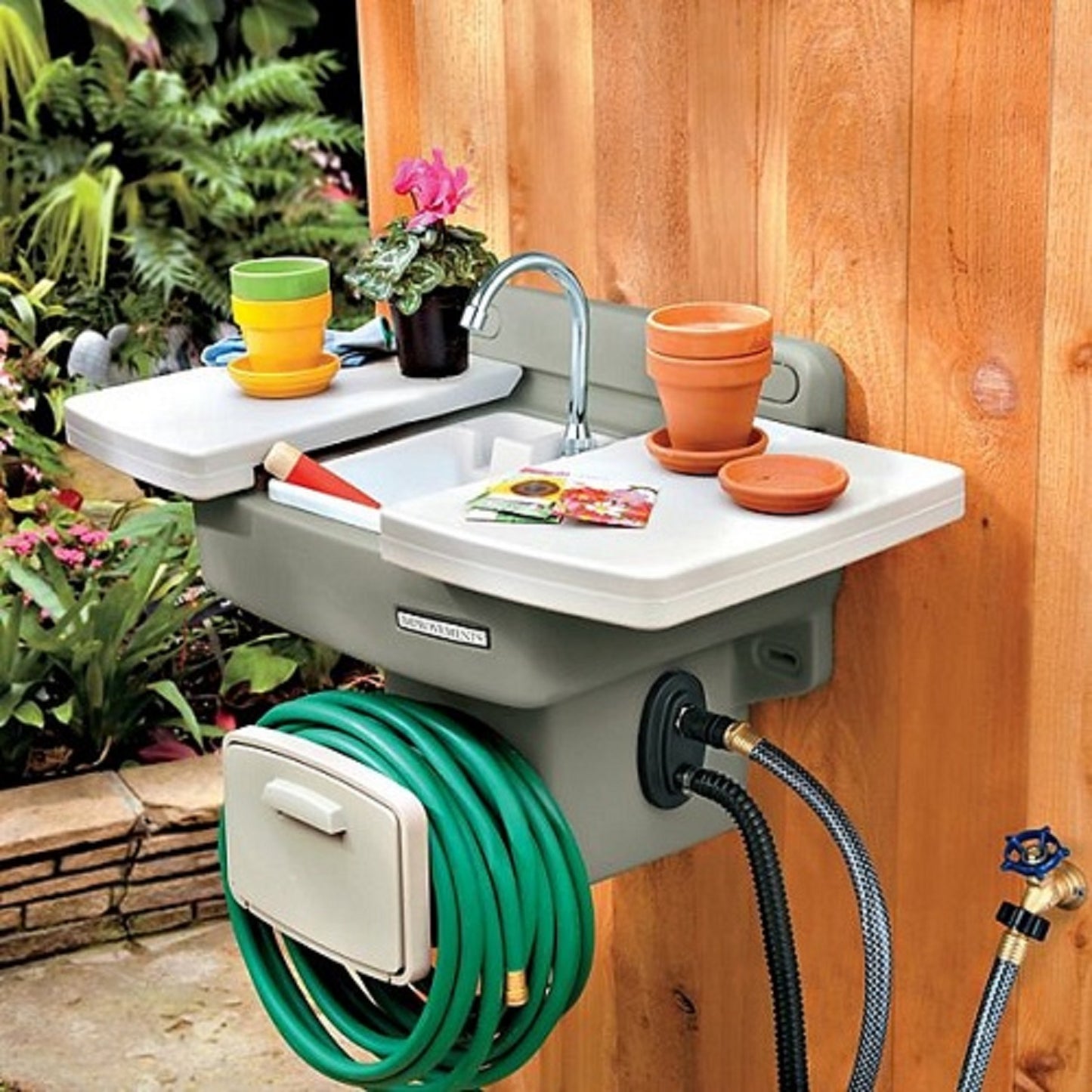 KASA Outdoor Patio Sink Caravan Wall Mounted BBQ Garden Kitchen Camping Fishing BBQ w/ Hose Holder
