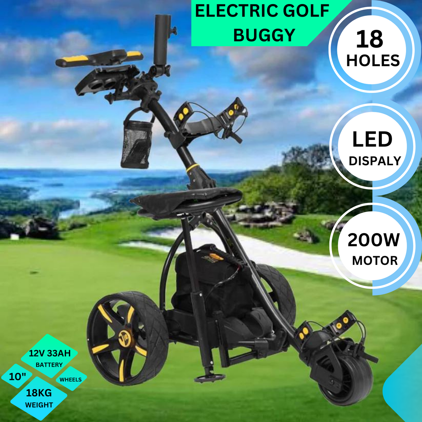 3 Wheel Digital Electric Golf Buggy Foldable Cart Non-Remote