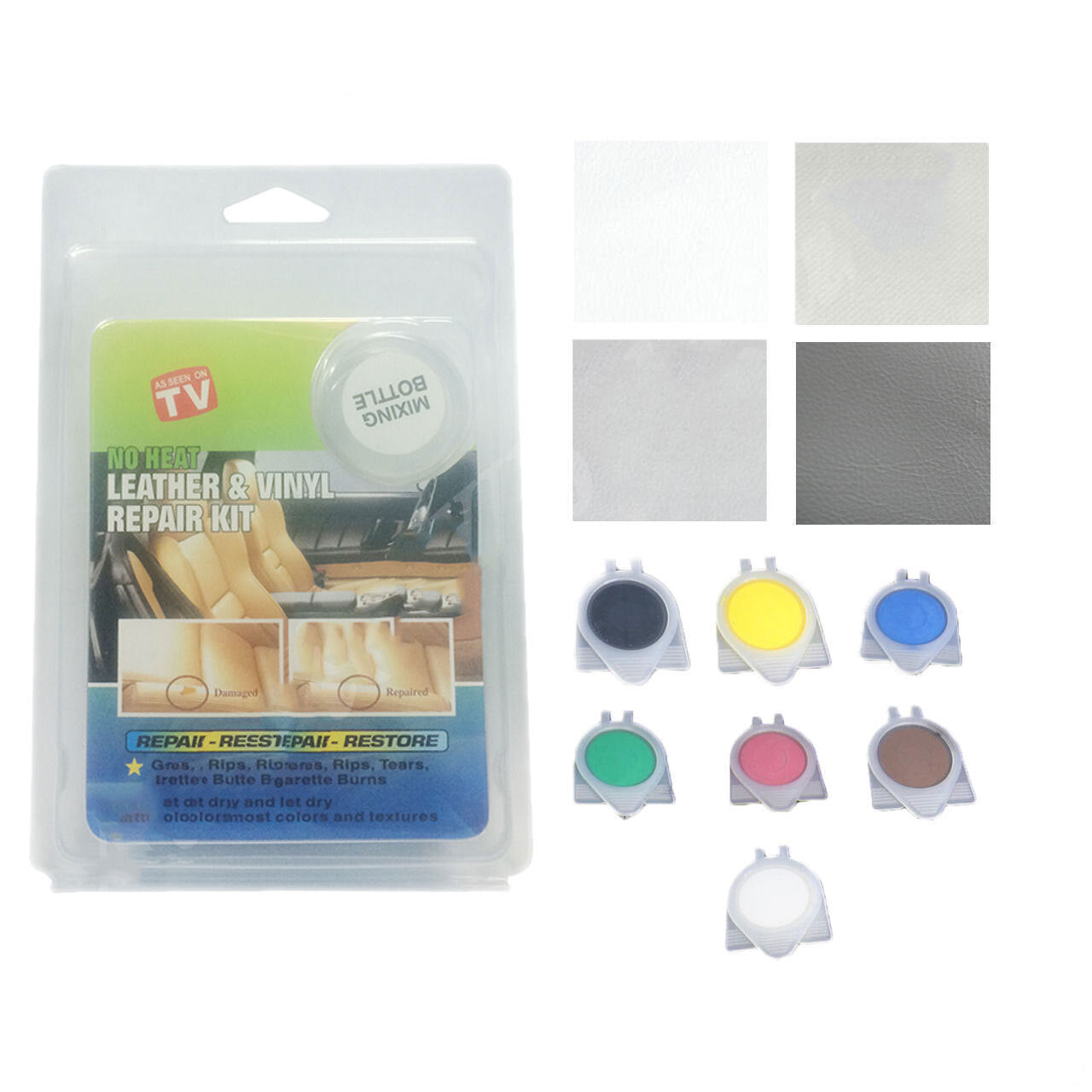 Kasa Diy No Heat Liquid Leather & Vinyl Repair Kit Mixing Spatula Filler Fabric