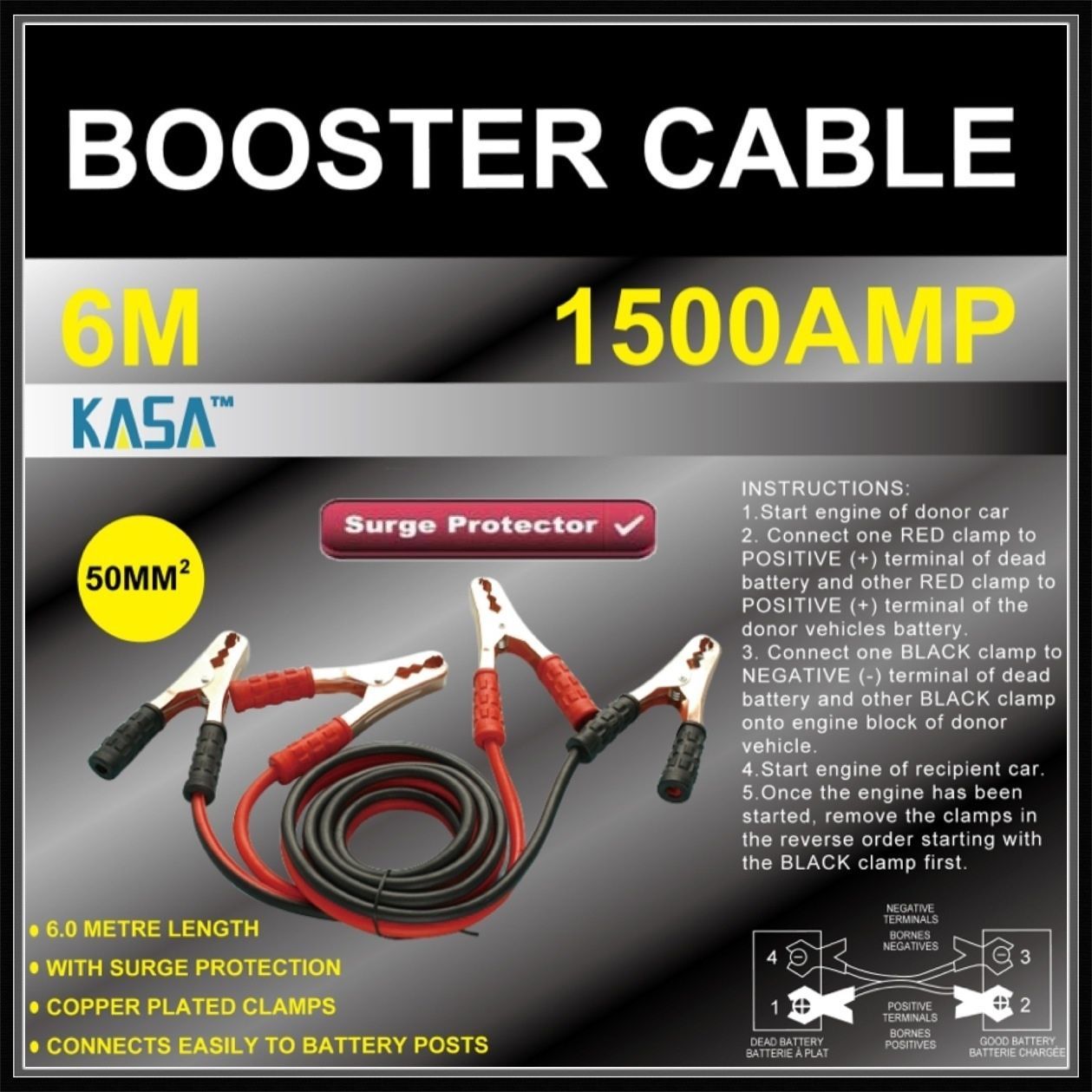 HEAVY DUTY Jumper Leads 1500 AMP 6m Long BOOSTER Cables with SURGE PROTECTION