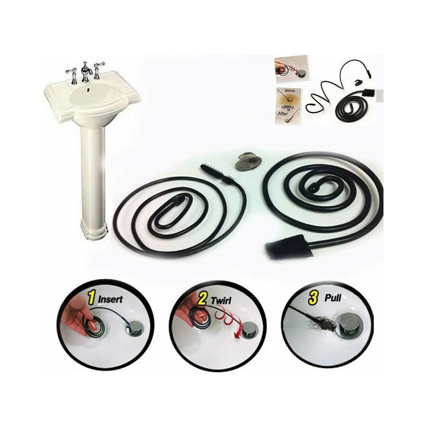 Turbo Snake Unclog Sink Tub Drain Clean Bathroom Hair Remover Kitchen Pipe Tool