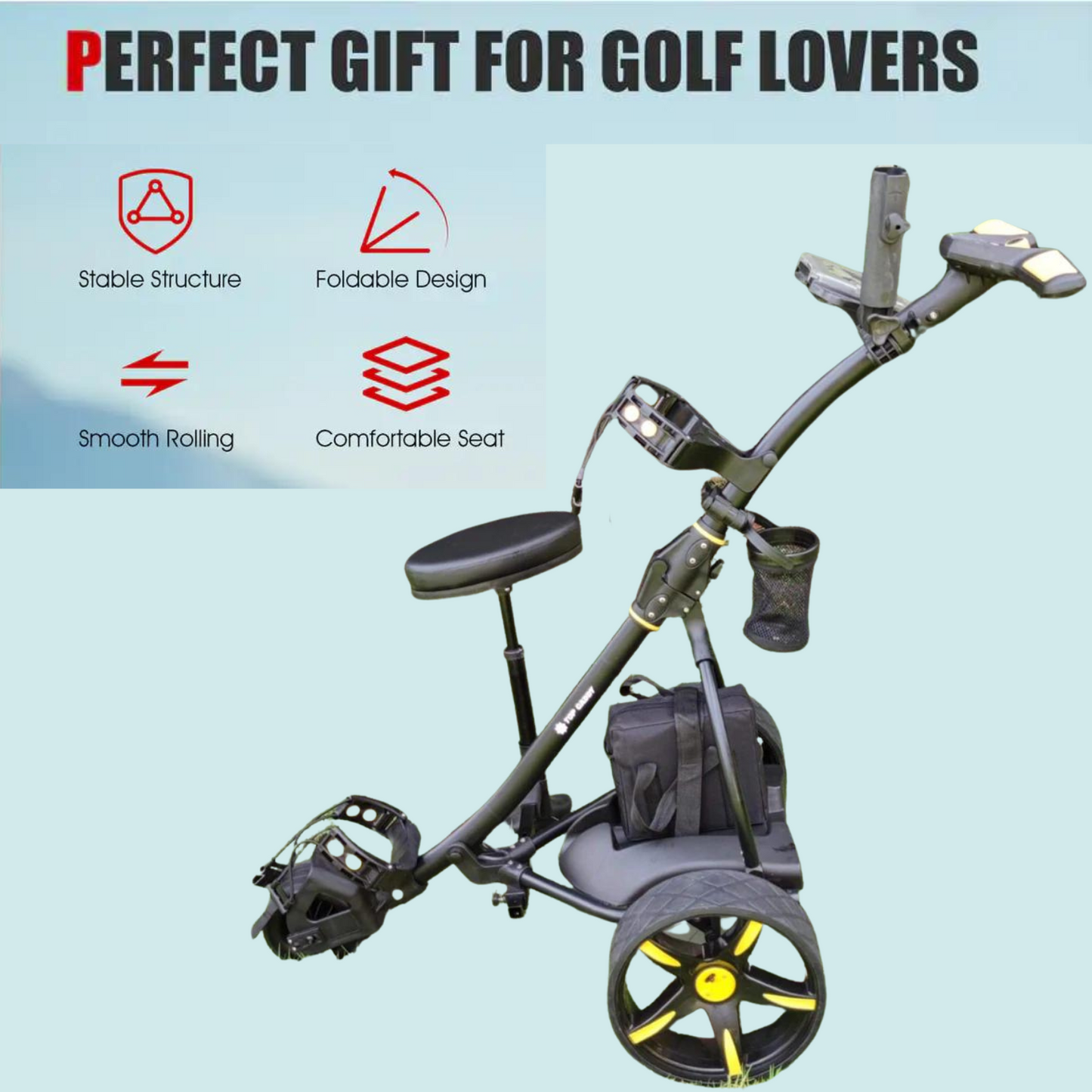 3 Wheel Digital Electric Golf Buggy Foldable Cart Non-Remote