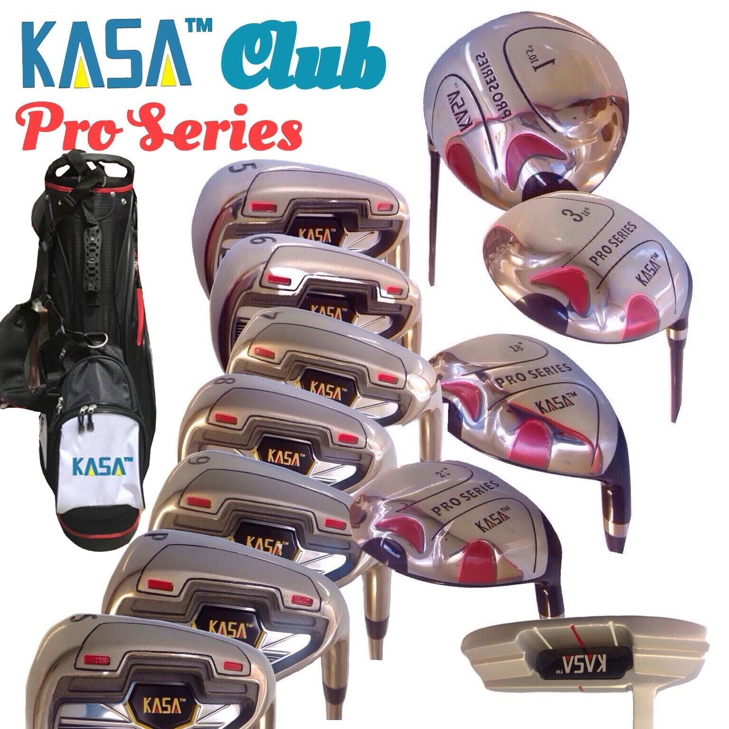 KASA PRO CLUB USA 12PC MEN'S RH GRAPHITE GOLF SET W/BAG PUTTER PREMIUM VALUE SET