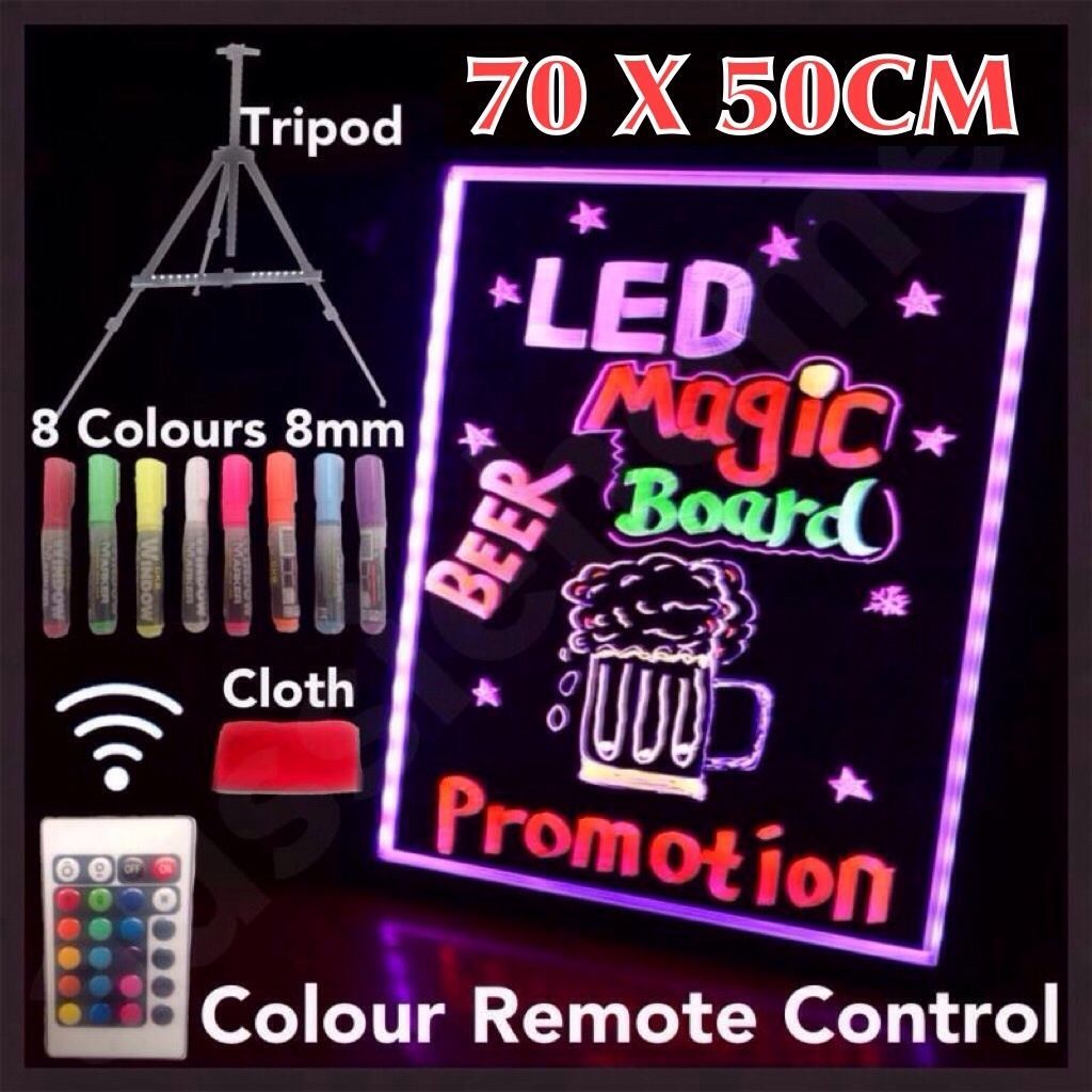 NEW 70x50CM LED WRITING BOARD NEON SIGN TRIPOD SIGNAGE FLUORESCENT LIGHT REMOTE