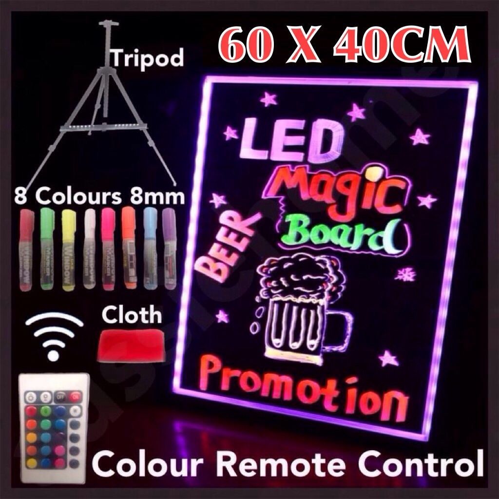 NEW 60X40CM LED WRITING BOARD NEON SIGN TRIPOD SIGNAGE FLUORESCENT LIGHT REMOTE