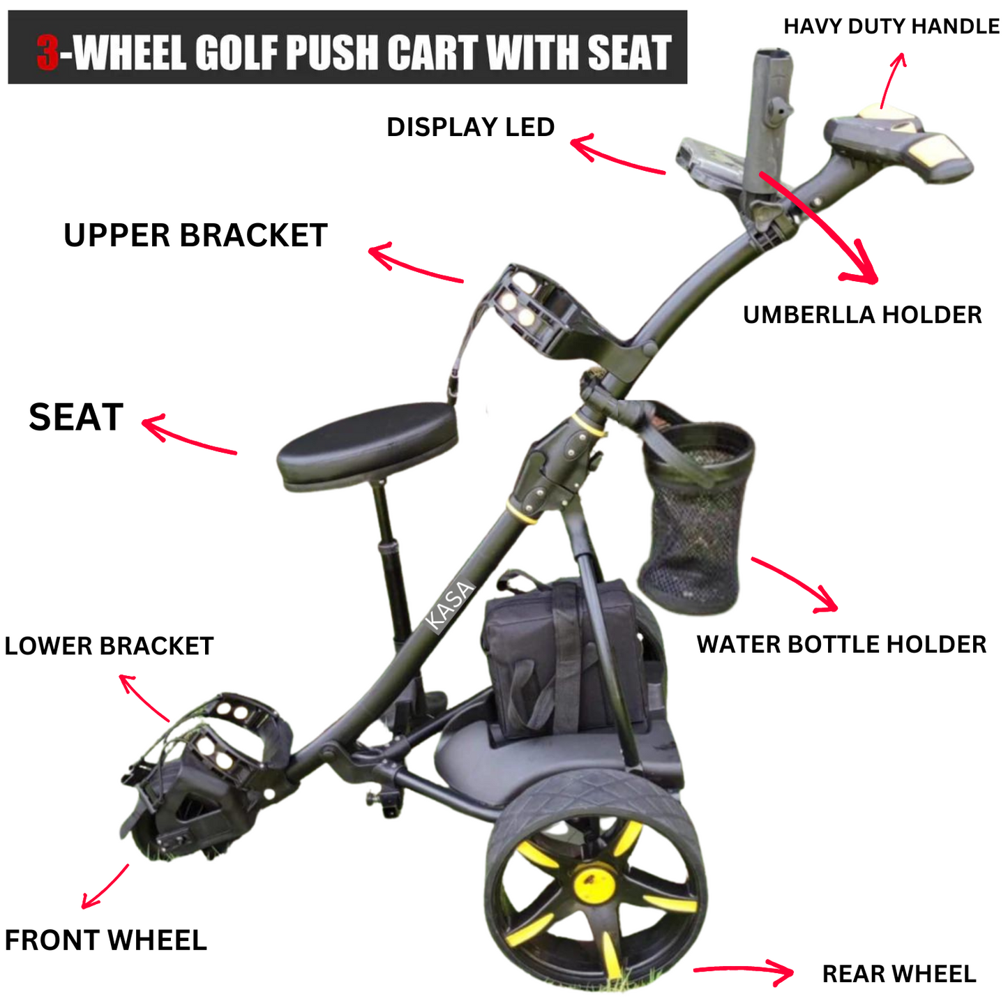 3 Wheel Digital Electric Golf Buggy Foldable Cart Non-Remote