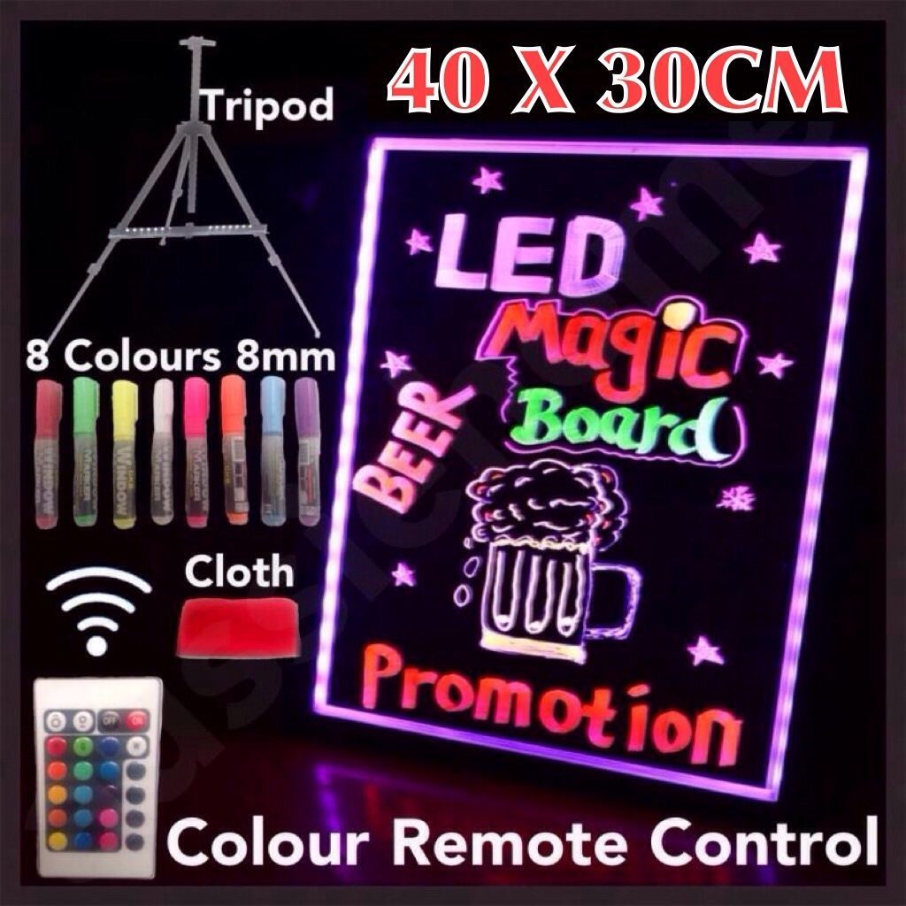 NEW 40X30CM LED WRITING BOARD NEON SIGN TRIPOD SIGNAGE FLUORESCENT LIGHT REMOTE