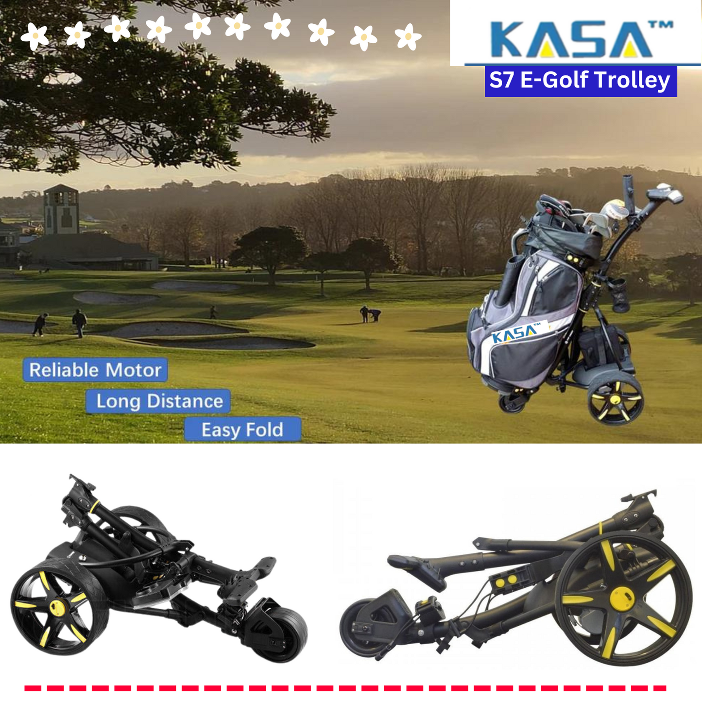 3 Wheel Digital Electric Golf Buggy Foldable Cart Non-Remote