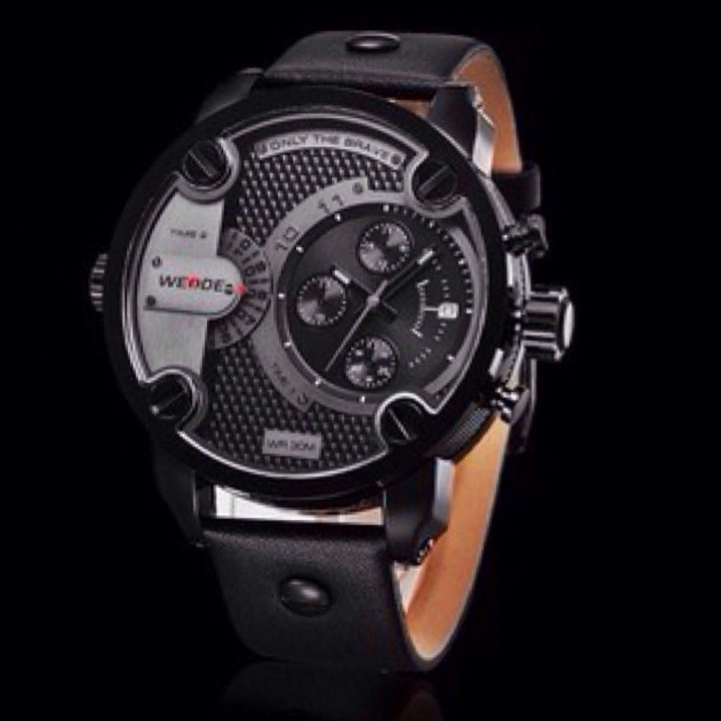 BLACK - BLACK UNISEX QUARTZ WEIDE SPORTS WATCH GENUINE LEATHER 30M WATERPROOF