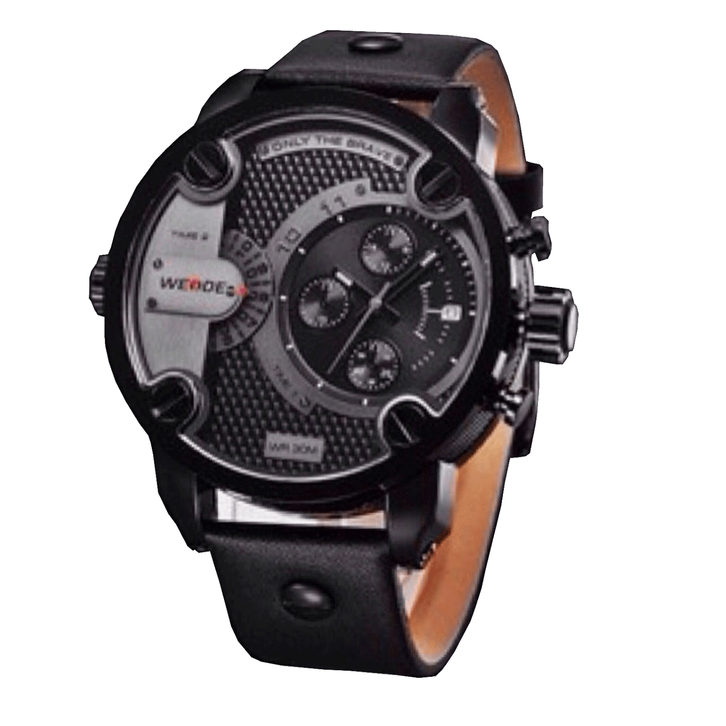 BLACK - BLACK UNISEX QUARTZ WEIDE SPORTS WATCH GENUINE LEATHER 30M WATERPROOF