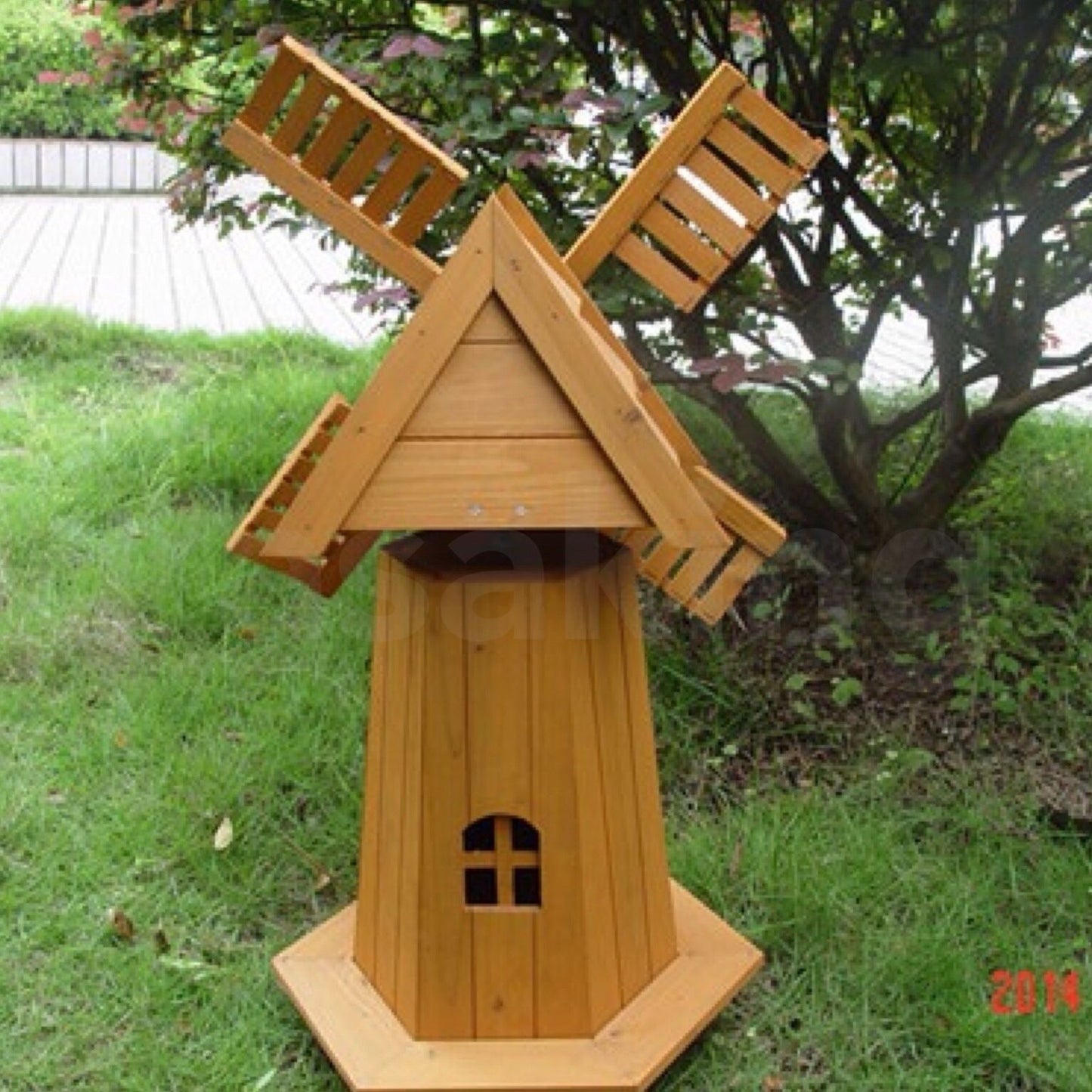72CM OUTDOOR WOODEN WINDMILL MOVING BLADES PLANT HOLDER ORNAMENT