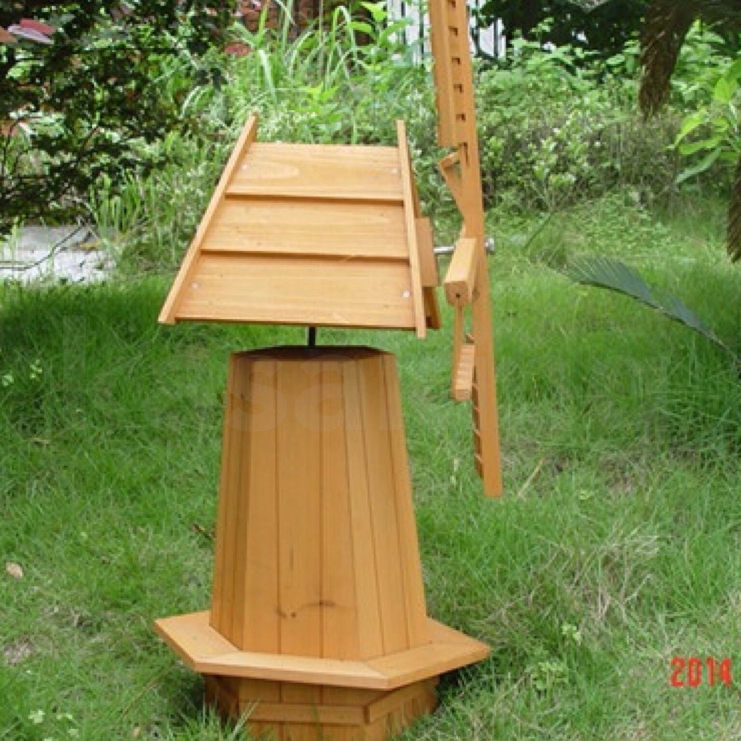 72CM OUTDOOR WOODEN WINDMILL MOVING BLADES PLANT HOLDER ORNAMENT