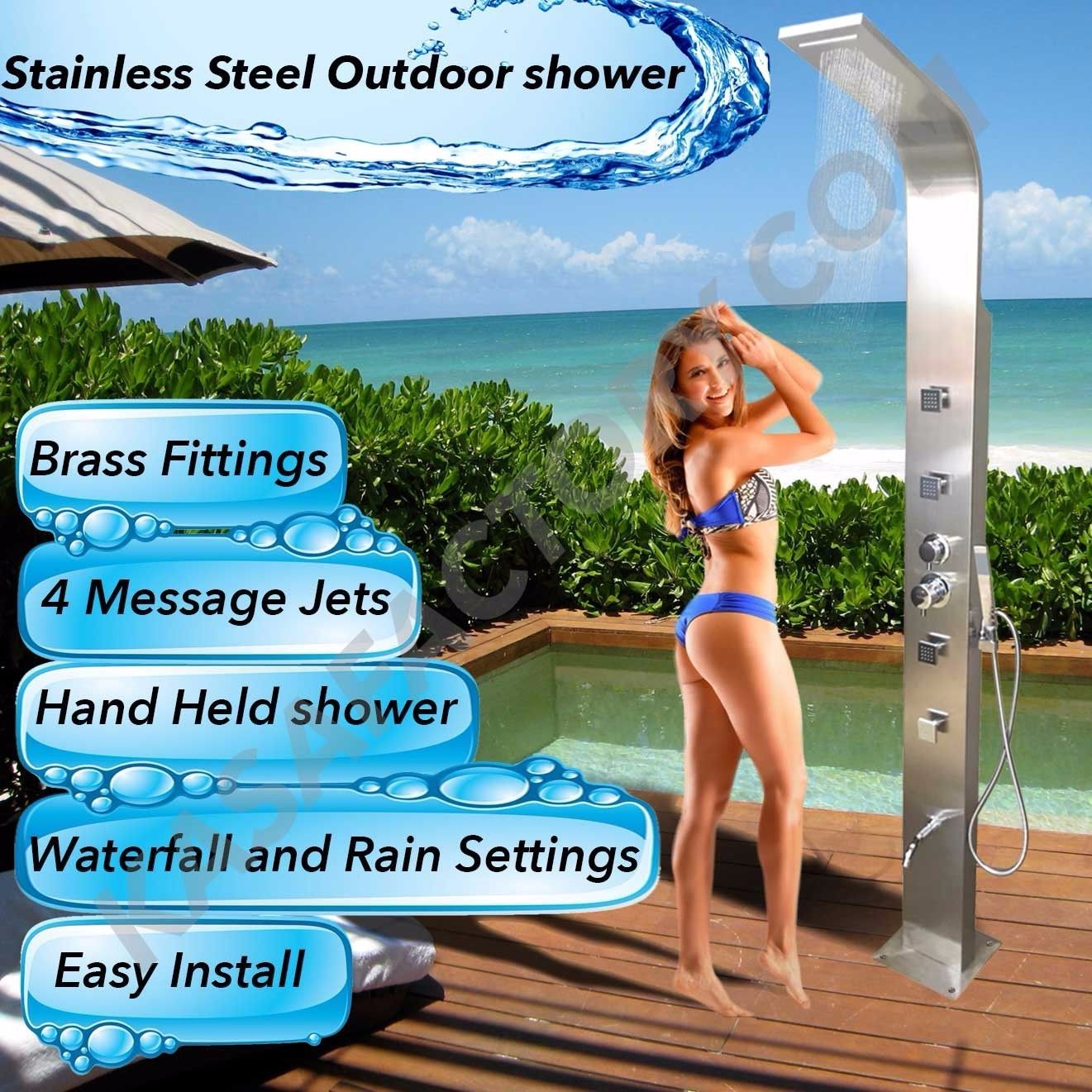 Kasa Outdoor Shower Rain Stand Head Wand Poolside Backyard Beach Stainless Steel