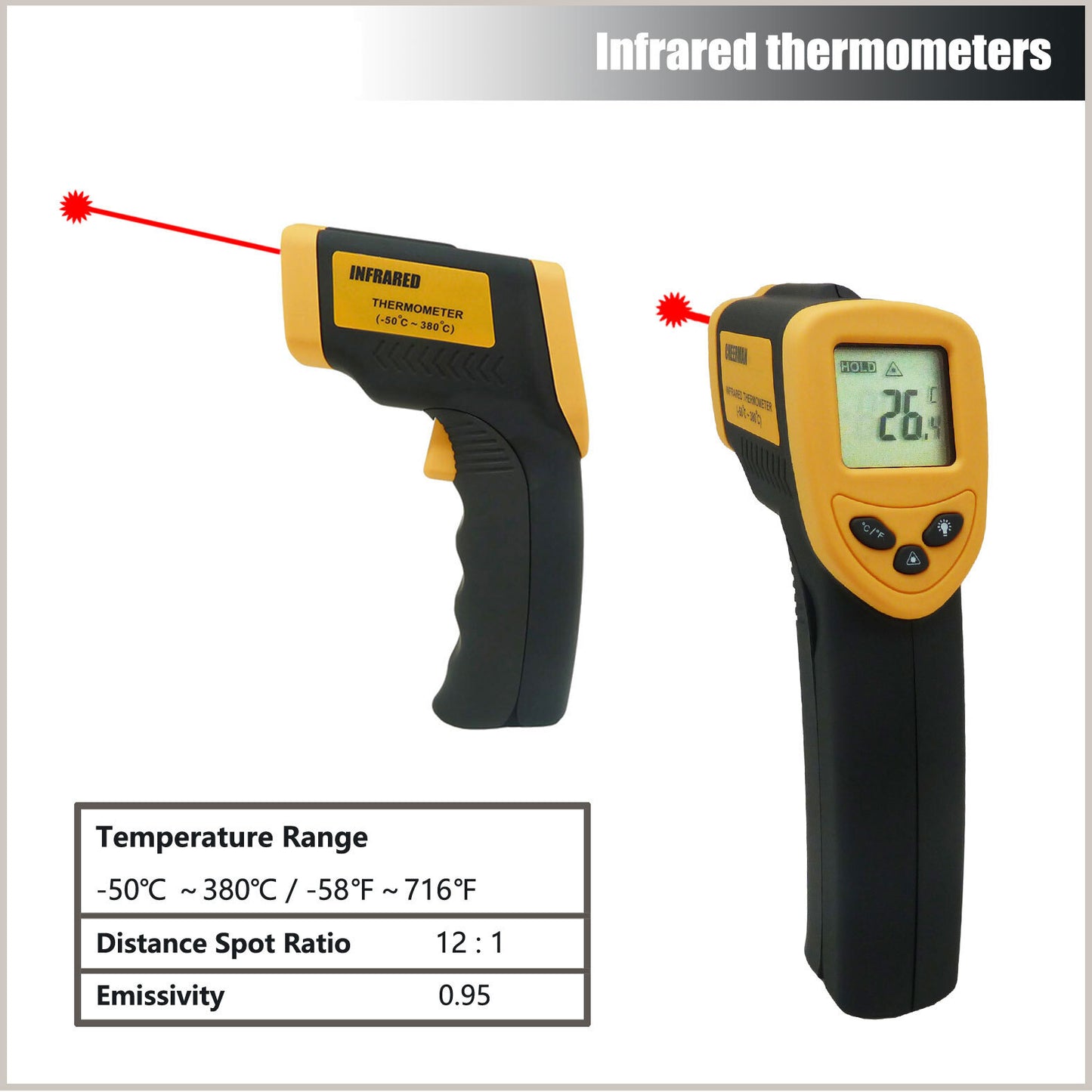 KASA Temperature Gun Black / Yellow Digital Laser Infrared Thermometer