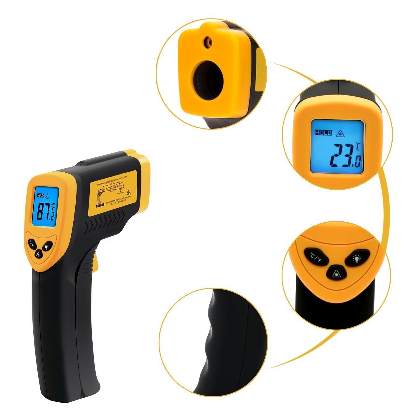 KASA Temperature Gun Black / Yellow Digital Laser Infrared Thermometer