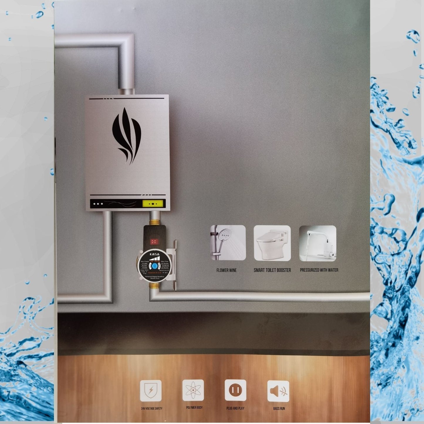 Kasa Water Booster House Pump Solar 24V DC High-Pressure Variable 3 Speed Heater Shower Automatic