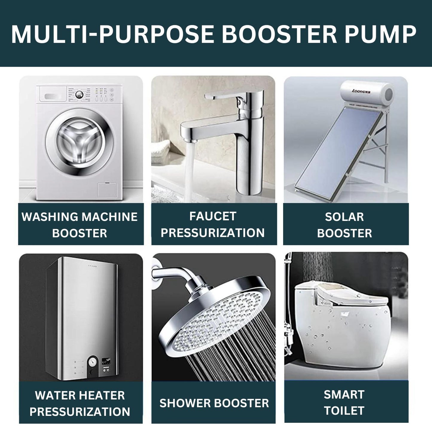 Kasa Water Booster House Pump Solar 24V DC High-Pressure Variable 3 Speed Heater Shower Automatic