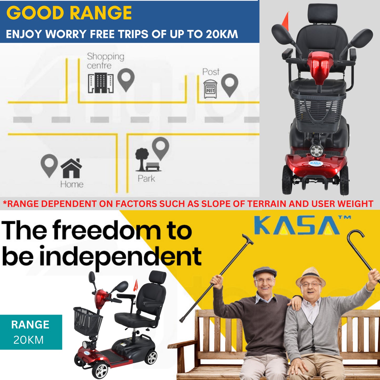 KASA Electric Mobility Scooter Portable 24V 12AH 250W Battery 8 Inch Tyres Elderly Aid Smart E-Scooter