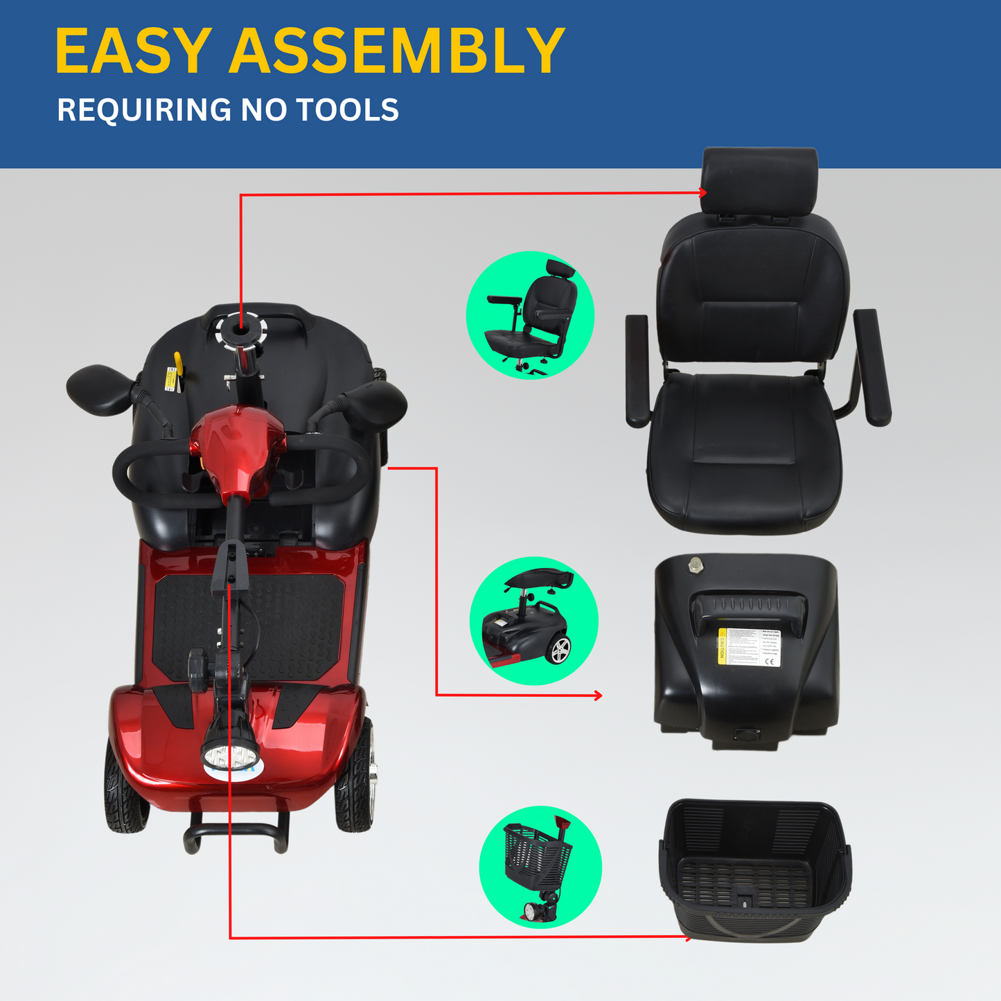 KASA Electric Mobility Scooter Portable 24V 12AH 250W Battery 8 Inch Tyres Elderly Aid Smart E-Scooter
