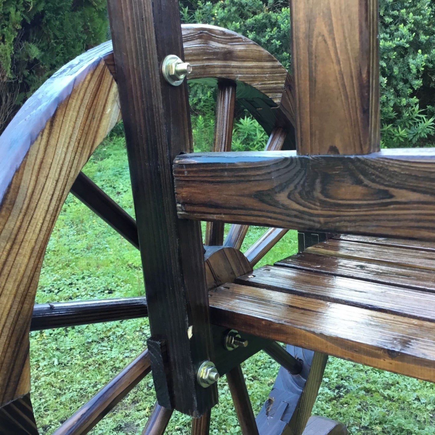 Outdoor Wooden Garden Bench Seat Wagon Wheel Chair