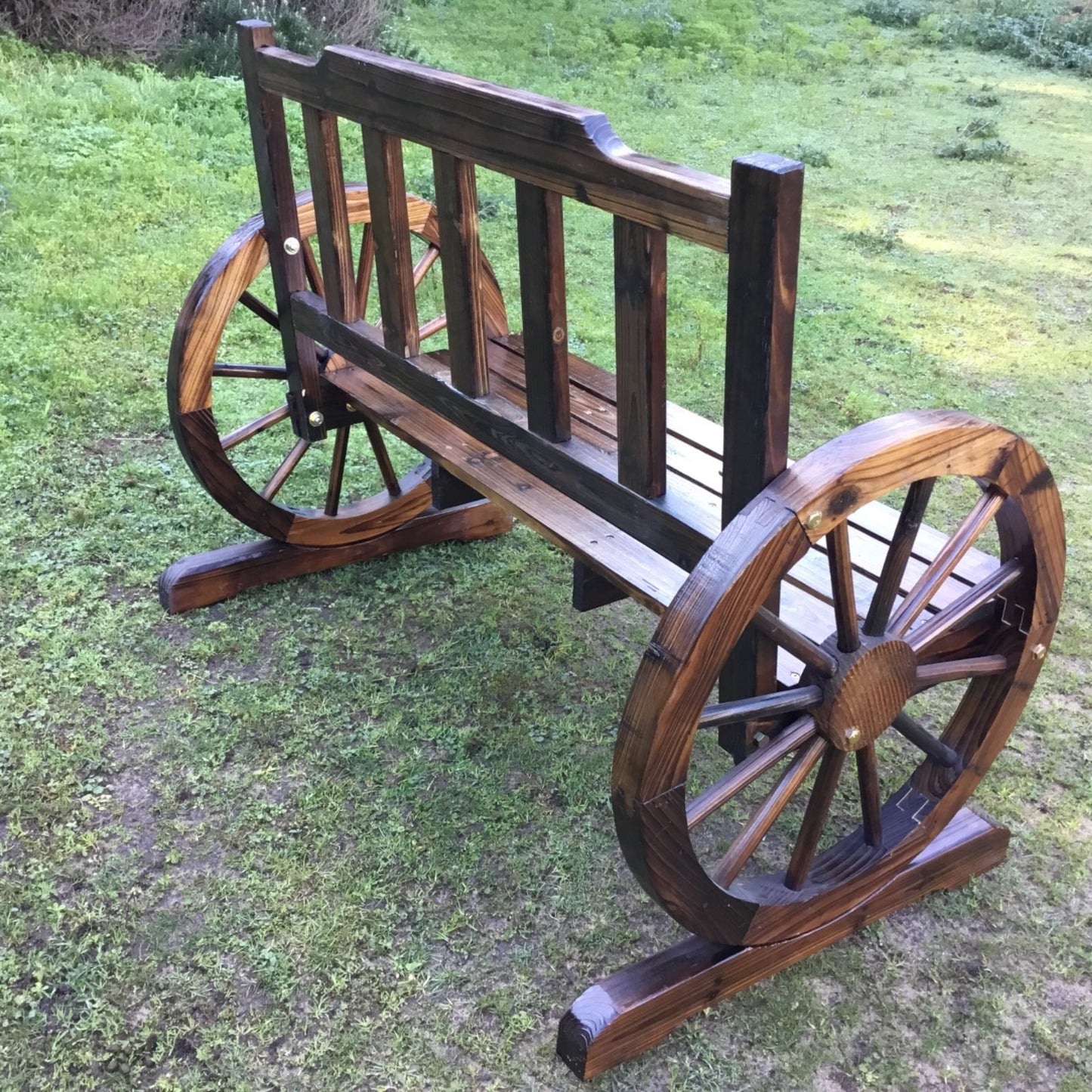Outdoor Wooden Garden Bench Seat Wagon Wheel Chair