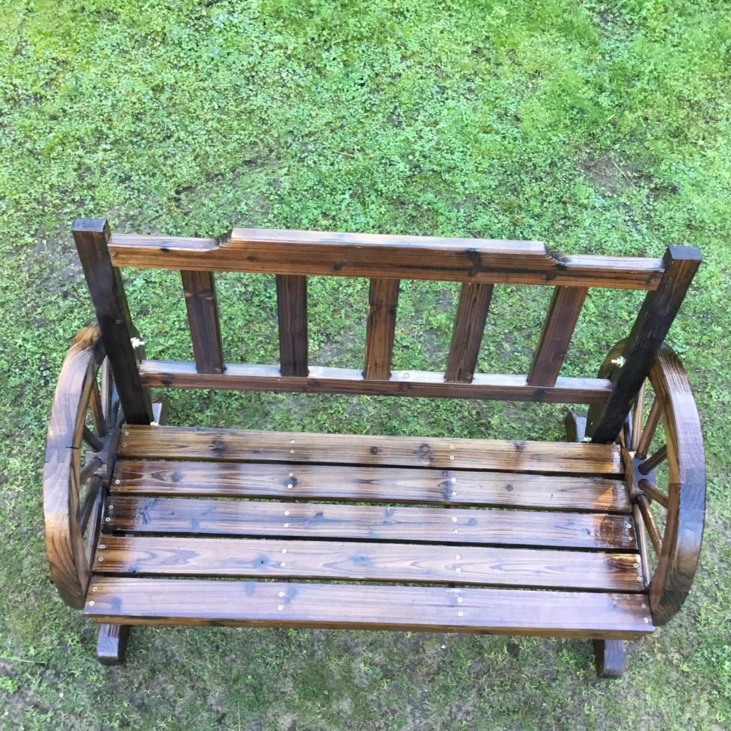 Outdoor Wooden Garden Bench Seat Wagon Wheel Chair