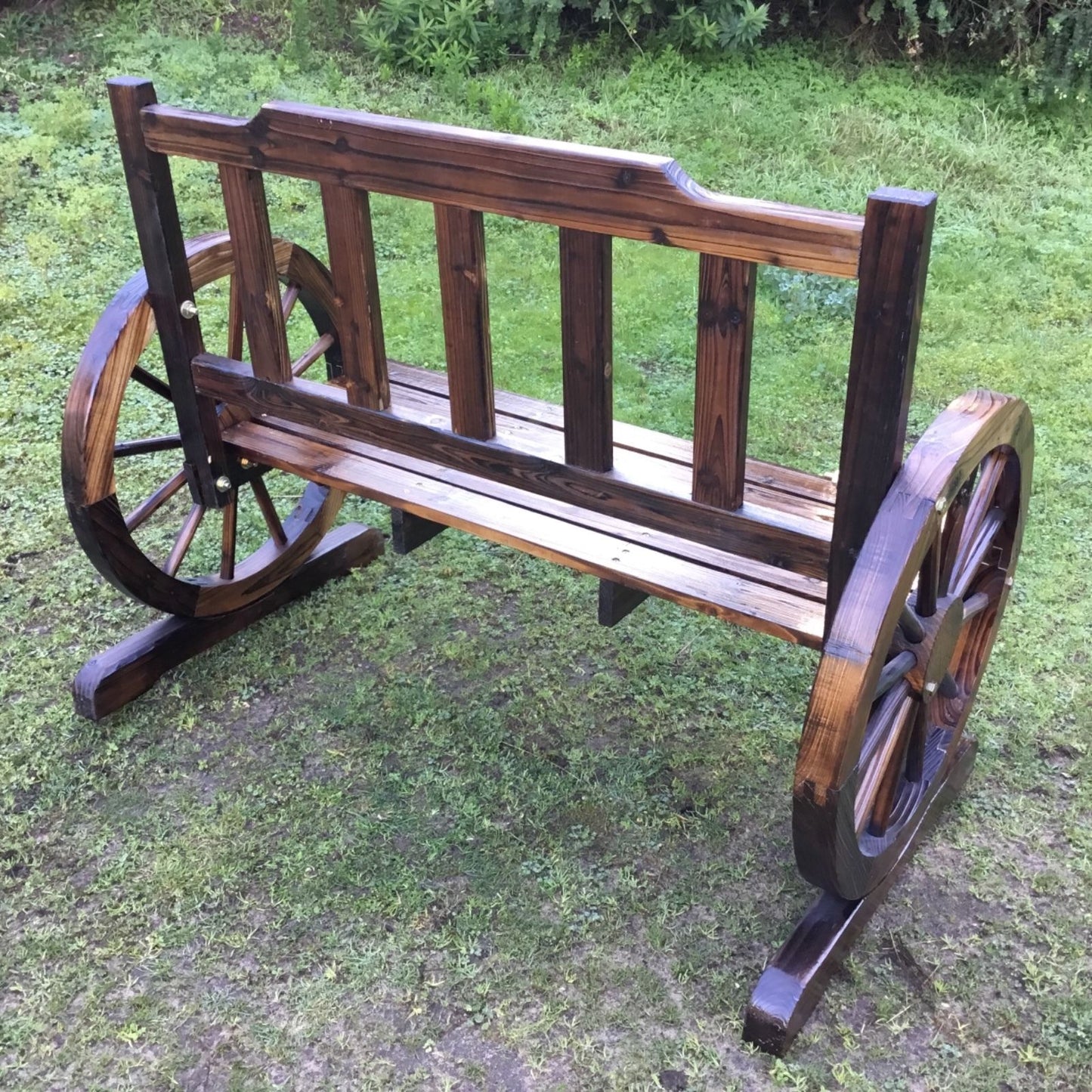 Outdoor Wooden Garden Bench Seat Wagon Wheel Chair