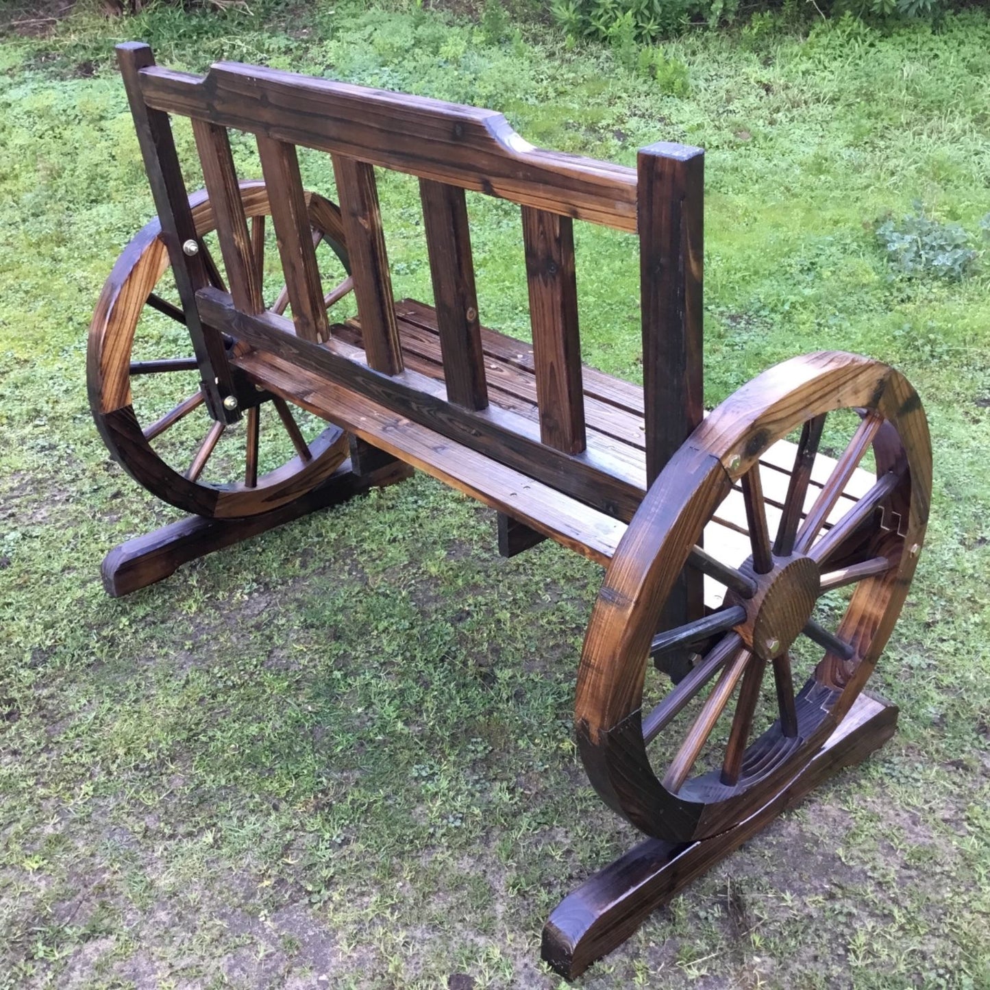 Outdoor Wooden Garden Bench Seat Wagon Wheel Chair