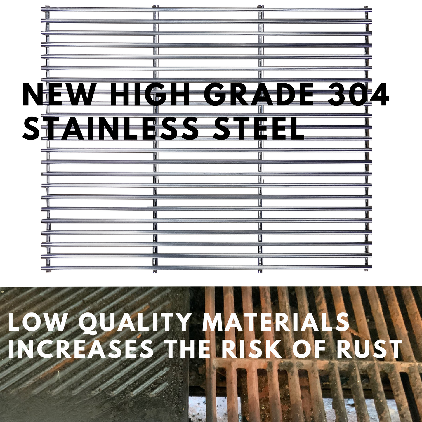 Stainless Steel BBQ Grill Grille Plate Barbecue Solid 8mm Bars 48 X 32 Cm