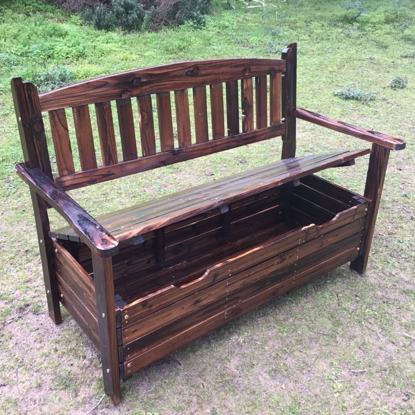 Outdoor Patio Storage Bench Wooden Seat Garden Chair