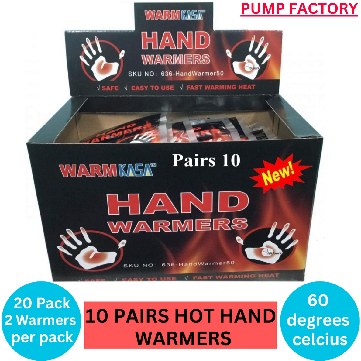 10 Pairs 20 KASA Hand Warmers Pack | 10 Hrs | Safe| Natural | Odorless Warmer Natural Comfort Home Heater Snow Ski