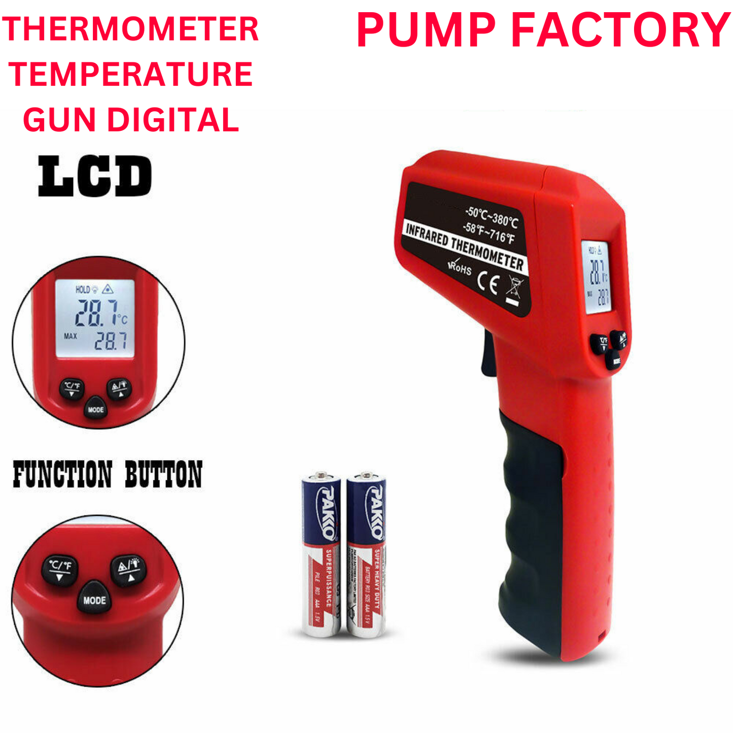 KASA NEW Industrial Laser Infrared Ir Thermometer Temperature Gun Digital Red / Black