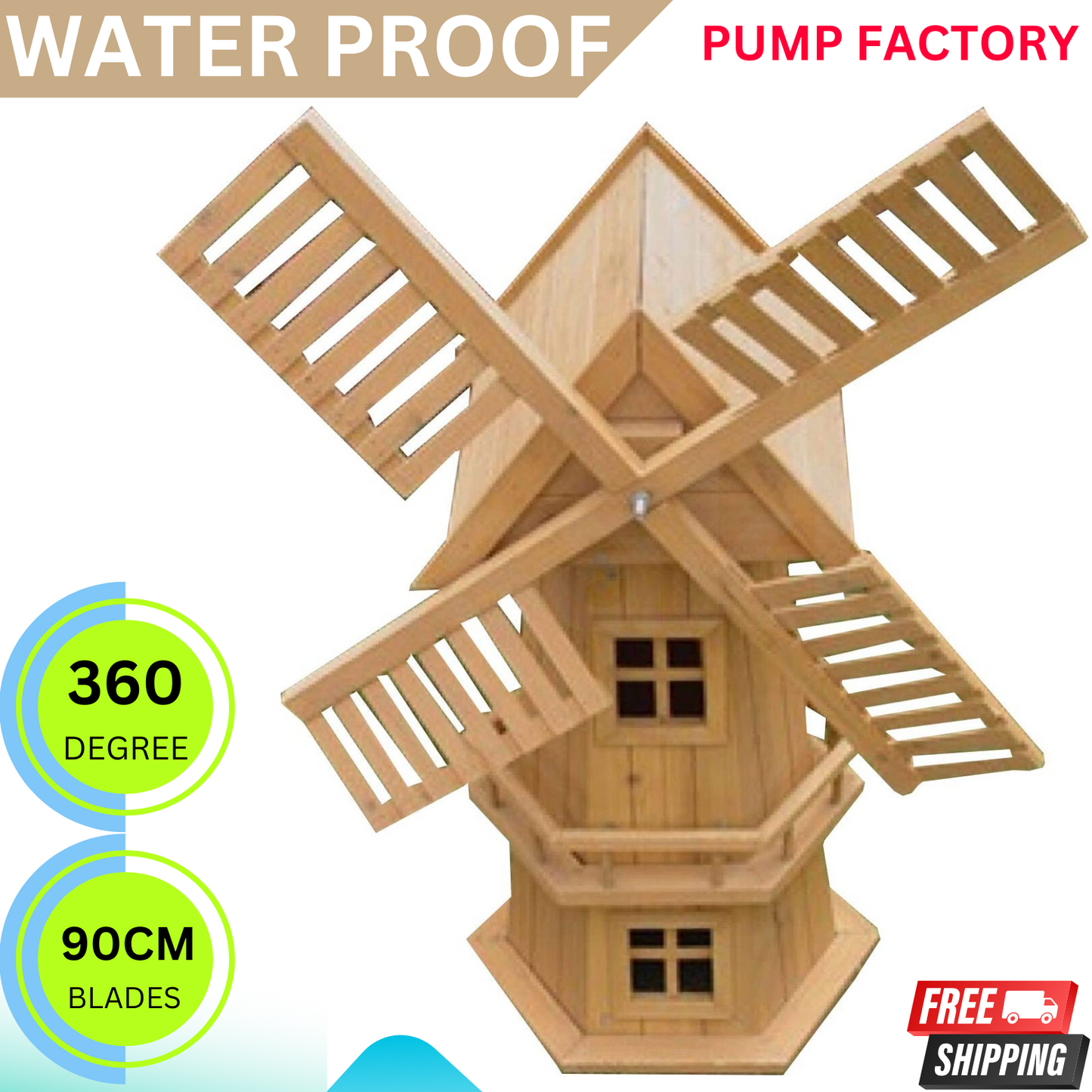 NEW 90CM WOODEN WINDMILL GARDEN ORNAMENT PLANT HOLDER OUTDOOR STATUE BIRD HOUSE!