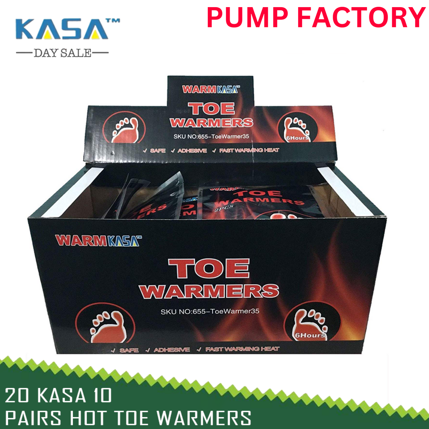 KASA Hot Toe Warmers Pack Heat Foot Sole Warmer Ski Snow 10 Pairs Outdoor Sports