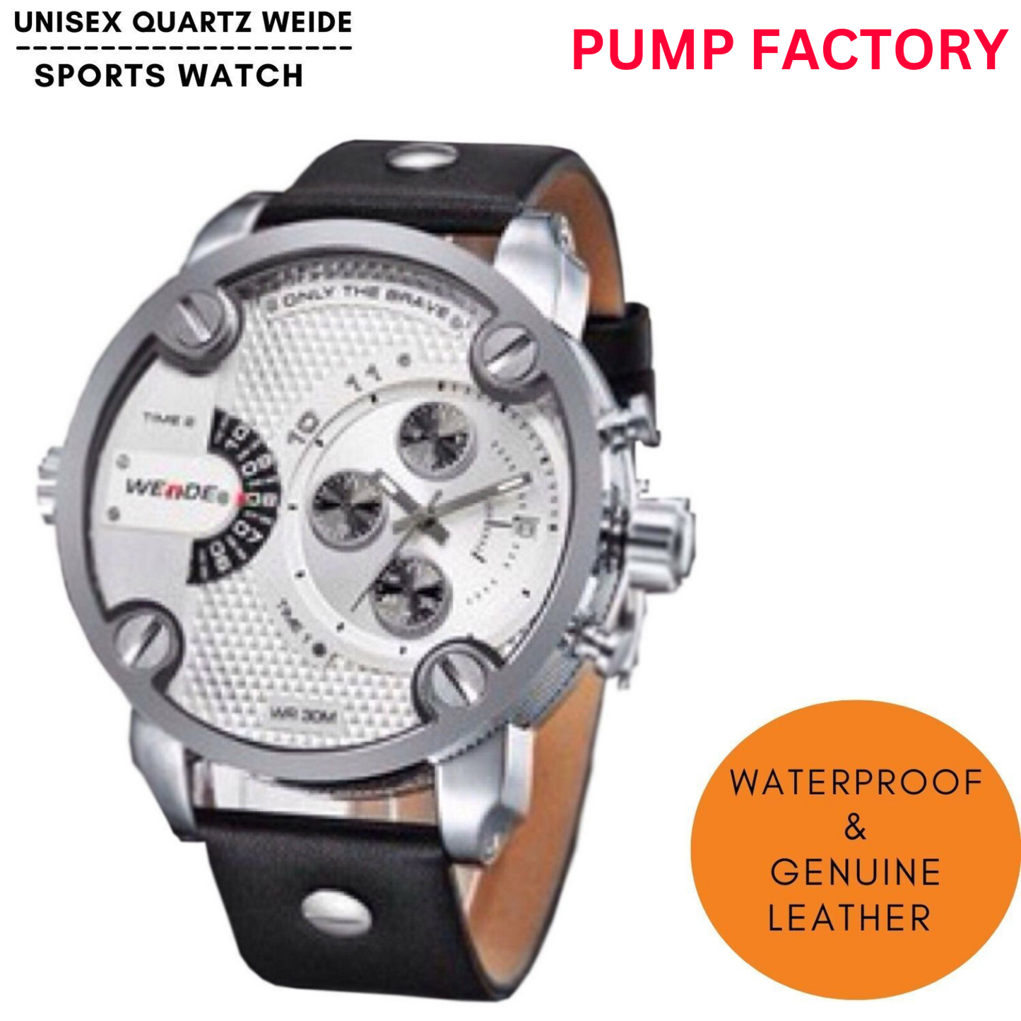 KASA Sports Watch White Unisex Quartz Weide Genuine Leather 30M Waterproof Best Gift